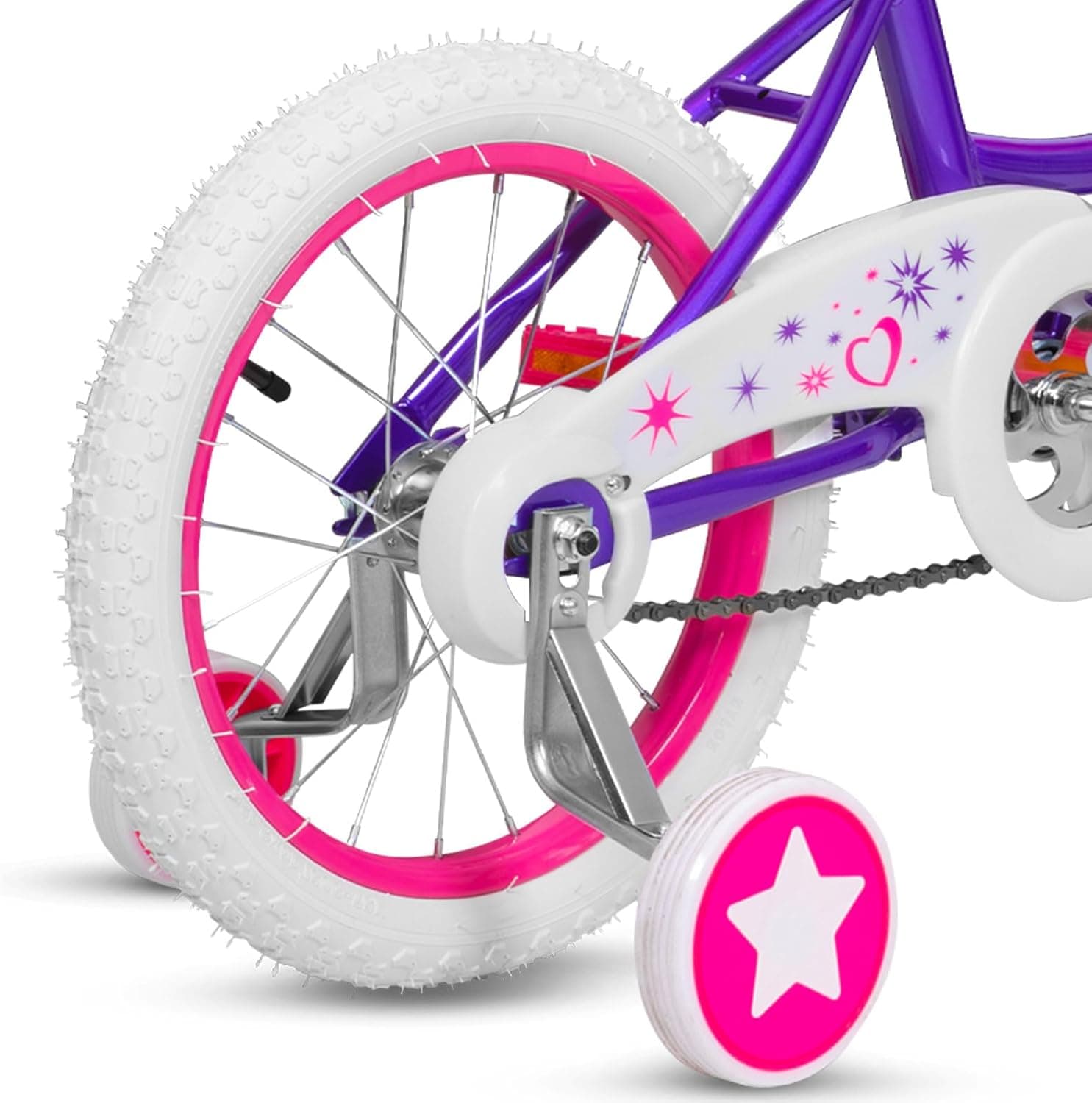 WEIZE Girls Bike for 3-12 Years Old Kids, 14 16 20 Inch Kids Bike with Training Wheels, Streamers, Basket and Doll Seat, Children Bicycles with Coaster Brake, Multiple Colors Purple 14 Inch With Training Wheels - Image 8