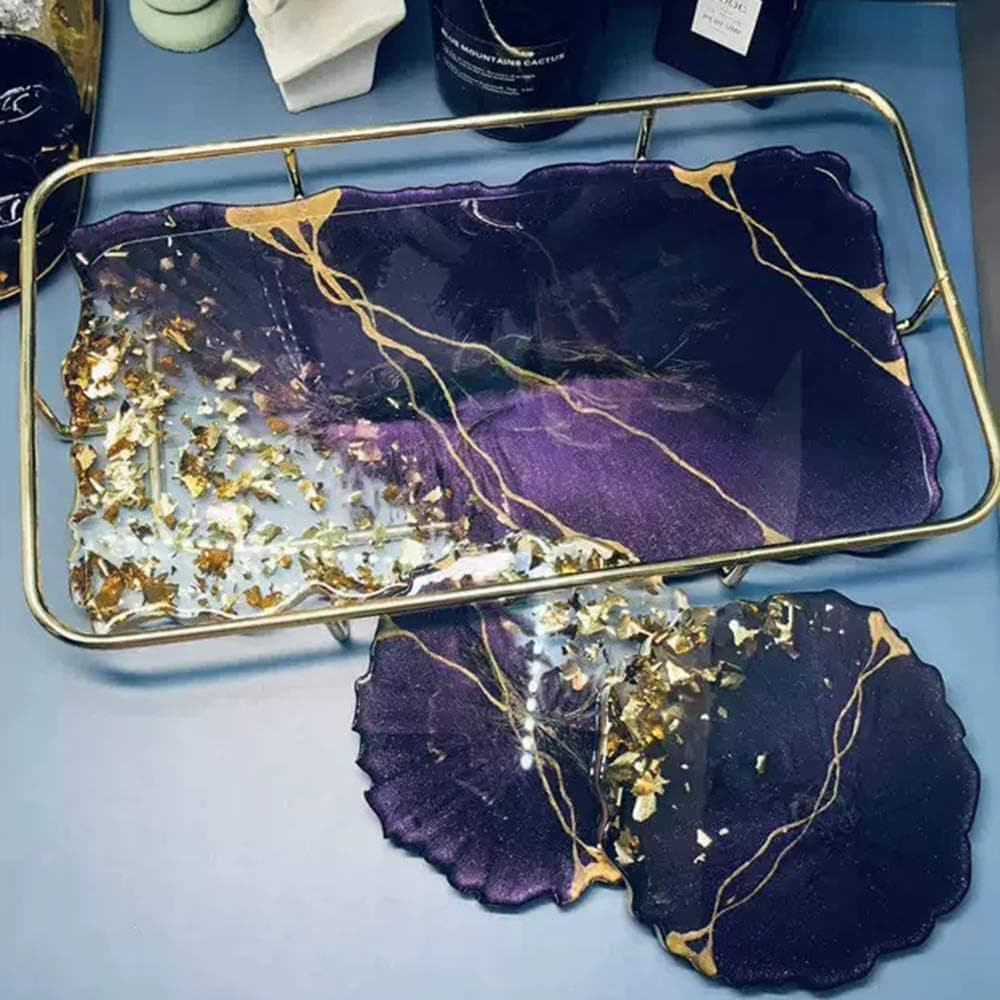 RESINWORLD 2 Size 14 inches XL Large Tray Silicone Molds Epoxy Resin Geode Tray Mold with Gold & Silver Handles DIY for Making Tray (Rectangle) - Image 4