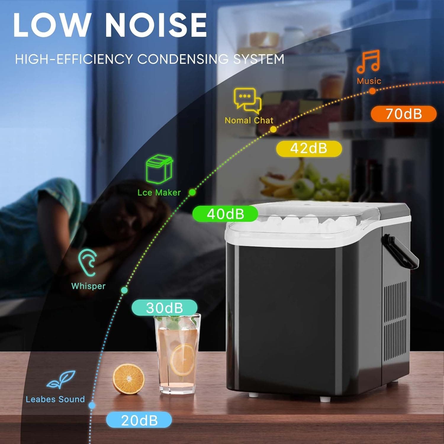 DUMOS Countertop Ice Maker na may Hawakan, 26lbs/24H Portable Ice Machine, 9 Bullet Ice Cubes Handang Sa 6 Mins, Self-Cleaning, Qu - Image 7