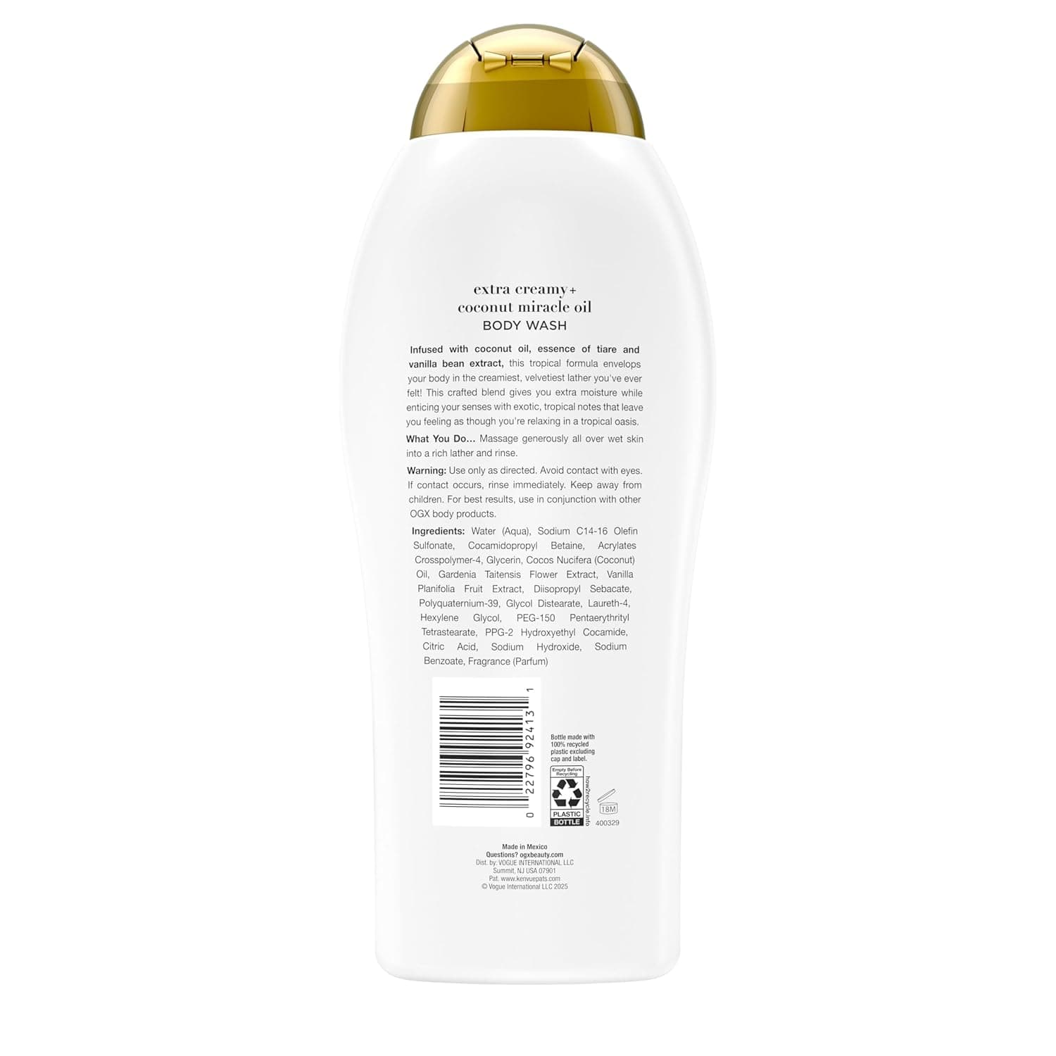 OGX Extra Creamy + Coconut Miracle Oil Ultra Moisture Body Wash, 19.5 Fl Oz 19.5 Fl Oz (Pack of 1) Body Wash - Image 5
