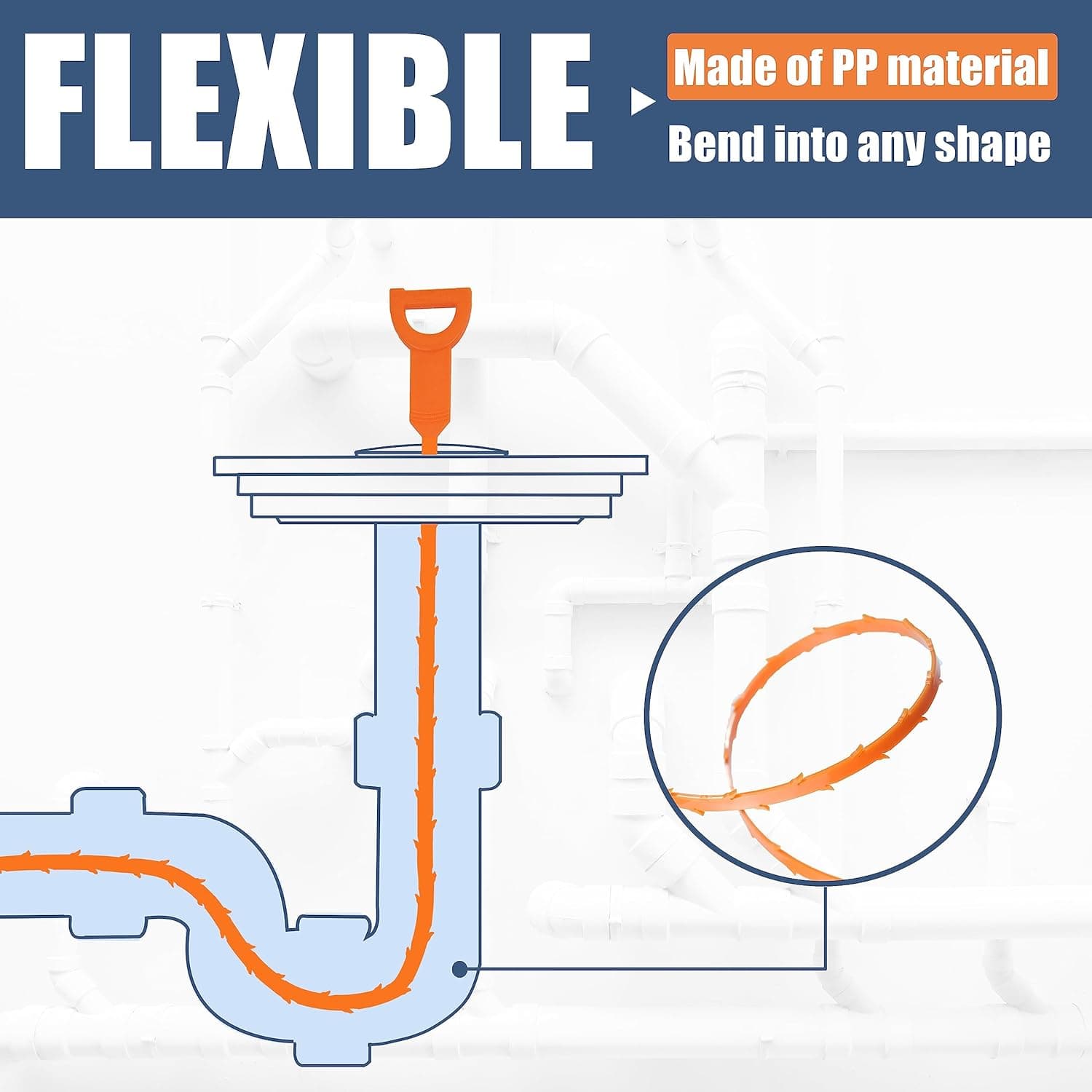 Removedor de obstrucciones de desagüe de 35.5 pulgadas (1 pieza), serpiente de desagüe de 25 pulgadas para eliminar cabello (6 piezas) y cepillo de limpieza (2 piezas), juego de herramientas limpiadoras de desagüe para inodoro, fregadero de cocina, bañera de baño, alcantarilla, 9 piezas - Image 6