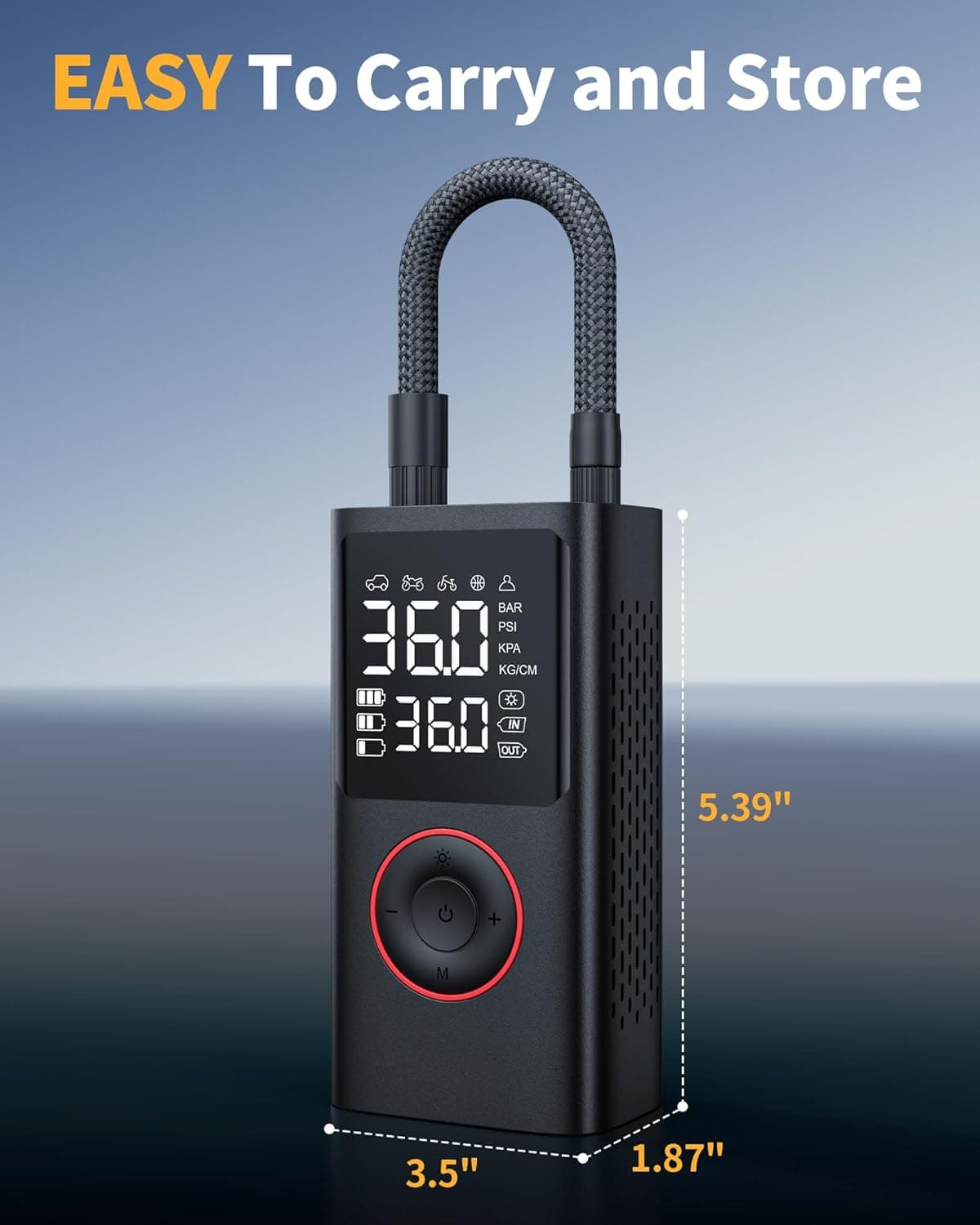 Tire Inflator Portable Air Compressor, 150 PSI Cordless Bike Pump, Air Pump for Auto, Motorcycle, Bicycle, Balls with Pressure Gauge, LED Light & Car Accessories, Black, Standard Capacity Standard Capacity Black - Image 9