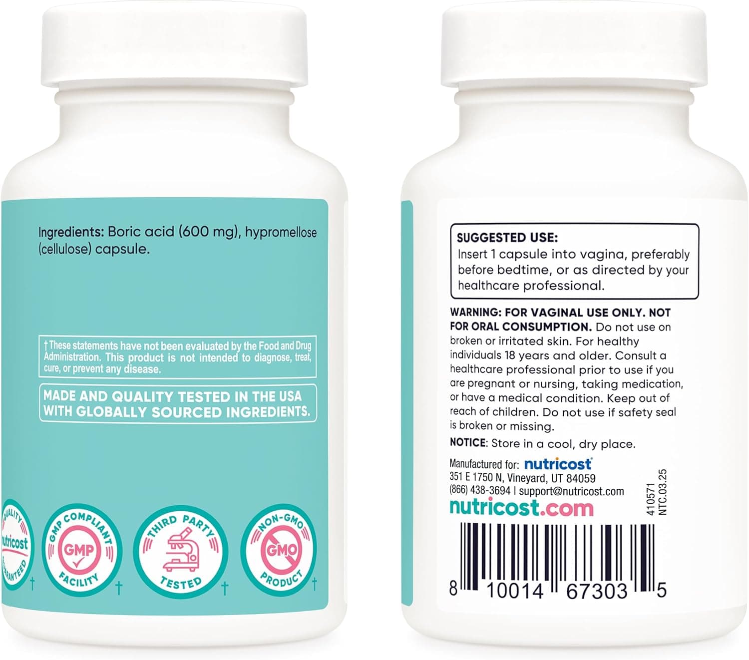 Nutricost Boric Acid 600mg, 30 Capsules - Vaginal Suppository - Non-GMO - for Women 30 Count (Pack of 1) - Image 5