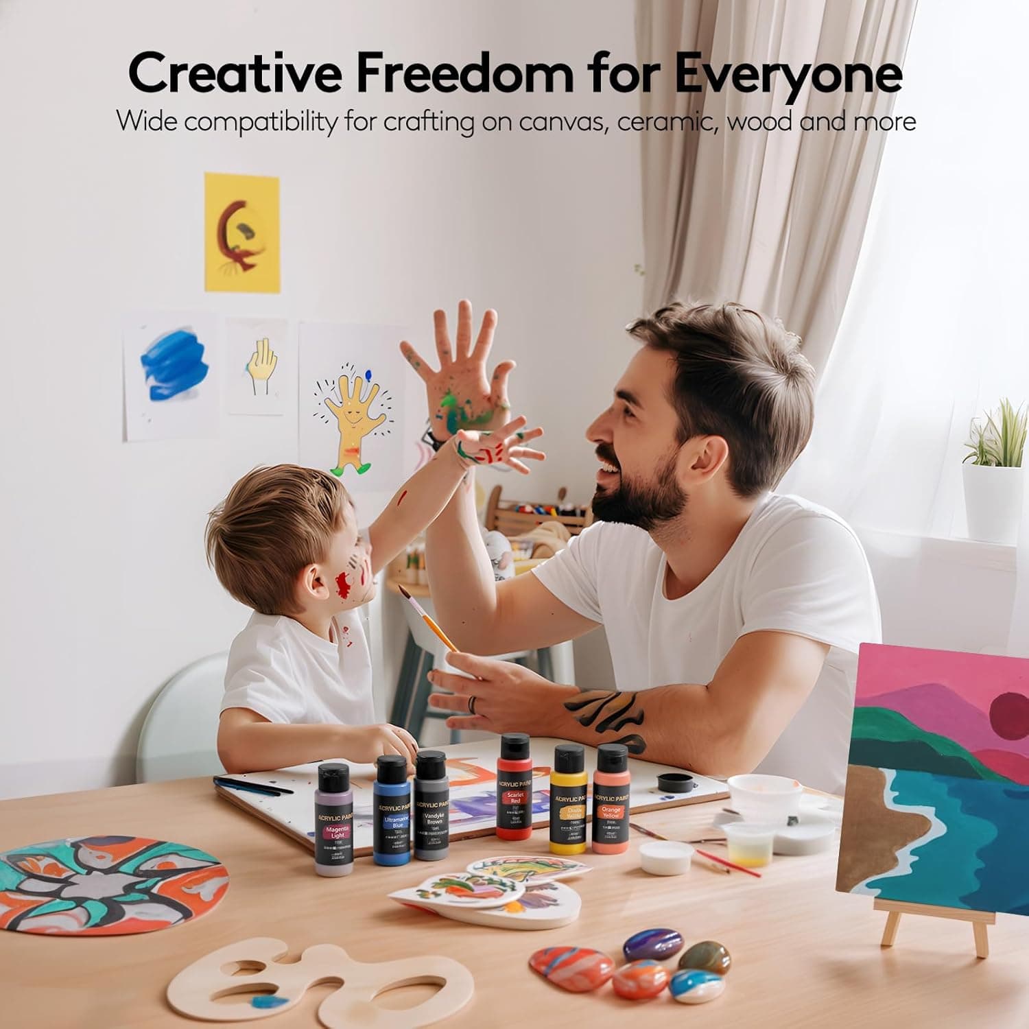 Acrylic Paint Set, 24 Colors (2 oz/Bottle) with 12 Art Brushes, Art Supplies for Painting Canvas, Wood, Ceramic & Fabric, Rich Pigments Lasting Quality for Beginners, Students & Professional Artist 24 Colors Acrylic Paint 2 fl oz/60 ml - Image 8