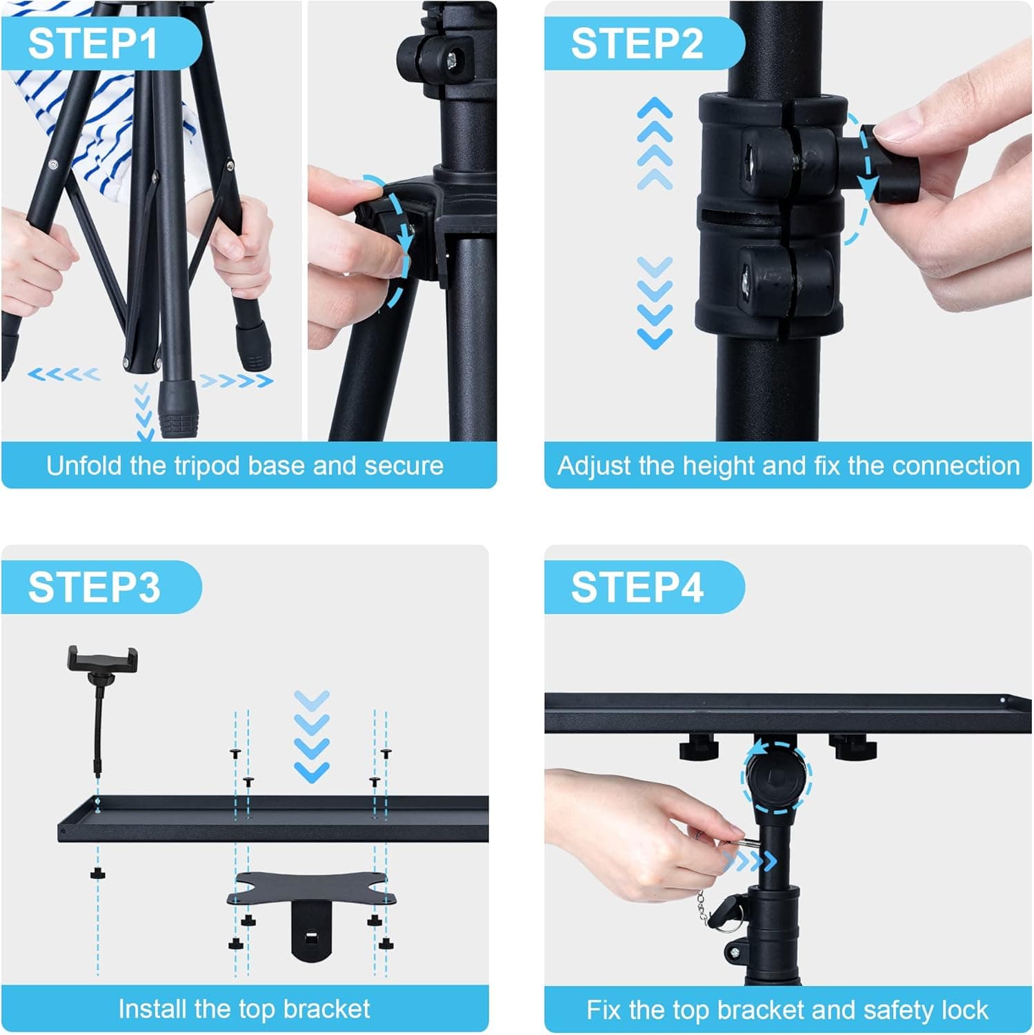 Adjustable Projector Stand Tripod, Laptop Height mula 23.5 hanggang 46.5 pulgada na may Gooseneck Phone Holder, Floor para sa Office, Home - Image 8