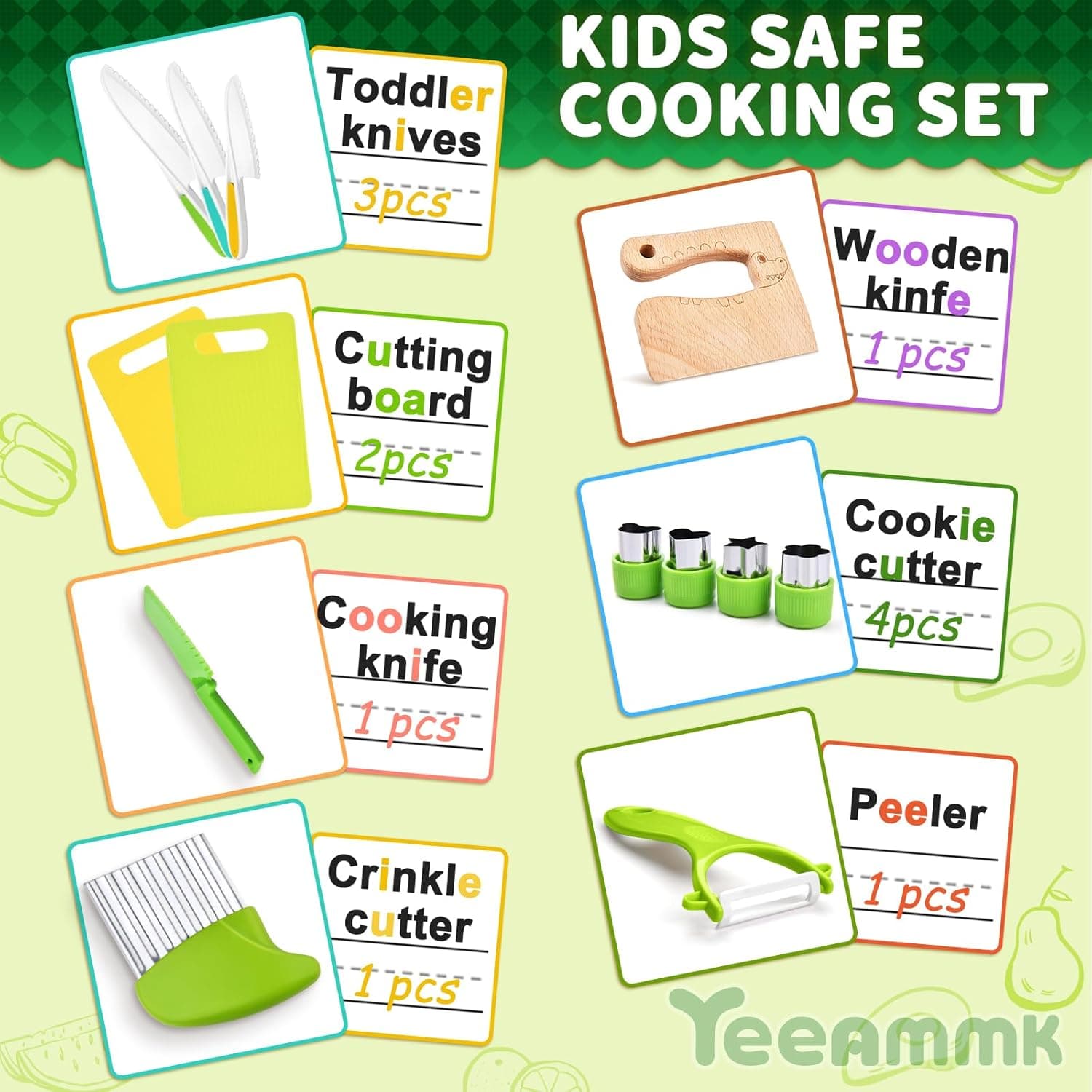 13 Pieces Montessori Kitchen Toys for Toddlers-Kids Cooking Sets Real-Toddler Toys Set for Real Cooking with Plastic Children Safe Knives Crinkle Cutter Kids Cutting Board 13PCS - Image 3