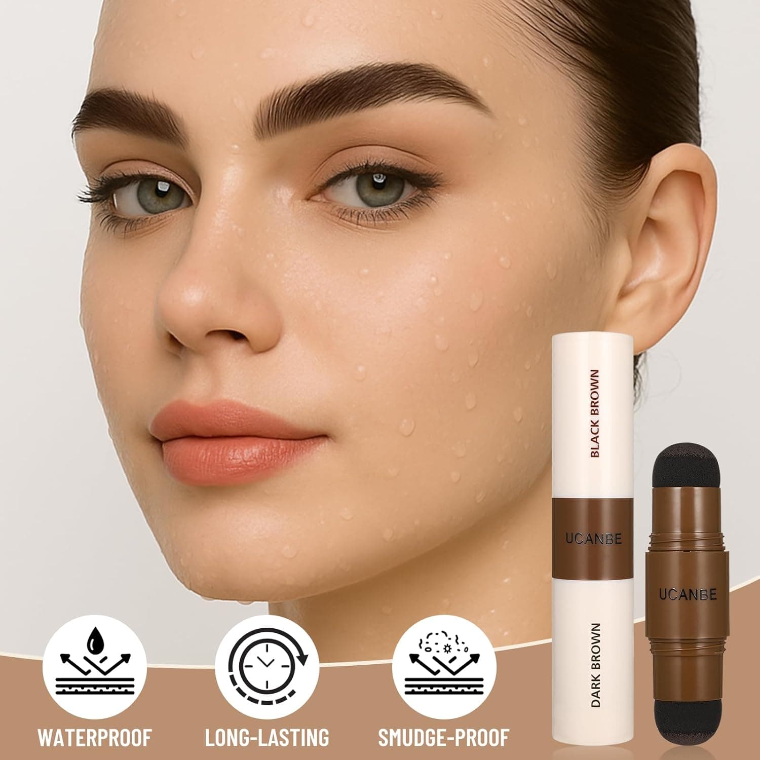 UCANBE 25PCS Eyebrow Stamp Stencil Kit With Dual-Color Eyebrow Stamp Pomade,20 Reusable Eyebrow Stencils,Finising Powder,Brush,Eyebrow Razor,Zipper Pouch,Waterproof Eye Brow Stamping and Shaping Kit04 Dark Brown+Black Brown - Image 7