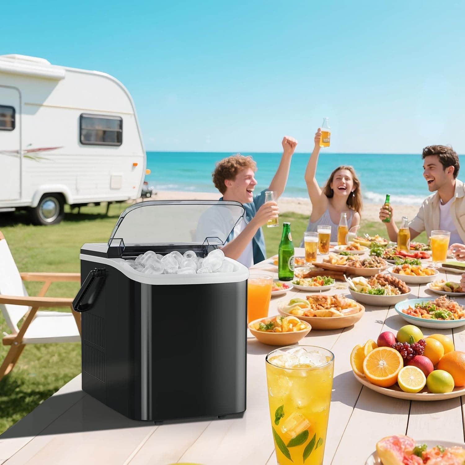 OLIXIS Ice Maker Machine with Handle,26lbs in 24Hrs,9 Ice Cubes in 6 Mins,Auto-Cleaning Portable Ice Maker with Basket and Scoop, Countertop Ice Maker for Home/Kitchen/Camping/RV, Sleek Black Sleek Black Handle-26.5Lbs/24H - Image 8
