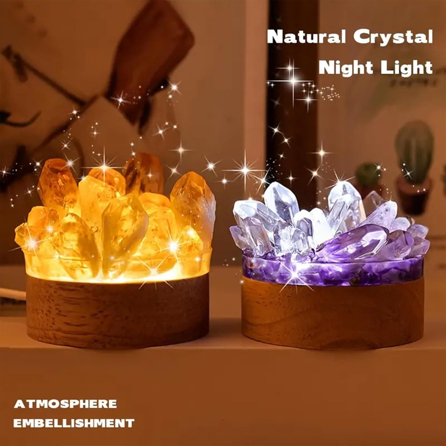 Runyangshi Natural Amethyst Crystal Night Lamp Bedroom Bedside Sleep Night Light Healing Crystal Gemstone Quartz Light Ambient Light USB Powered Night Decorations Desktop Ornament for Home Decor Gift amethyst style 1 - Image 7