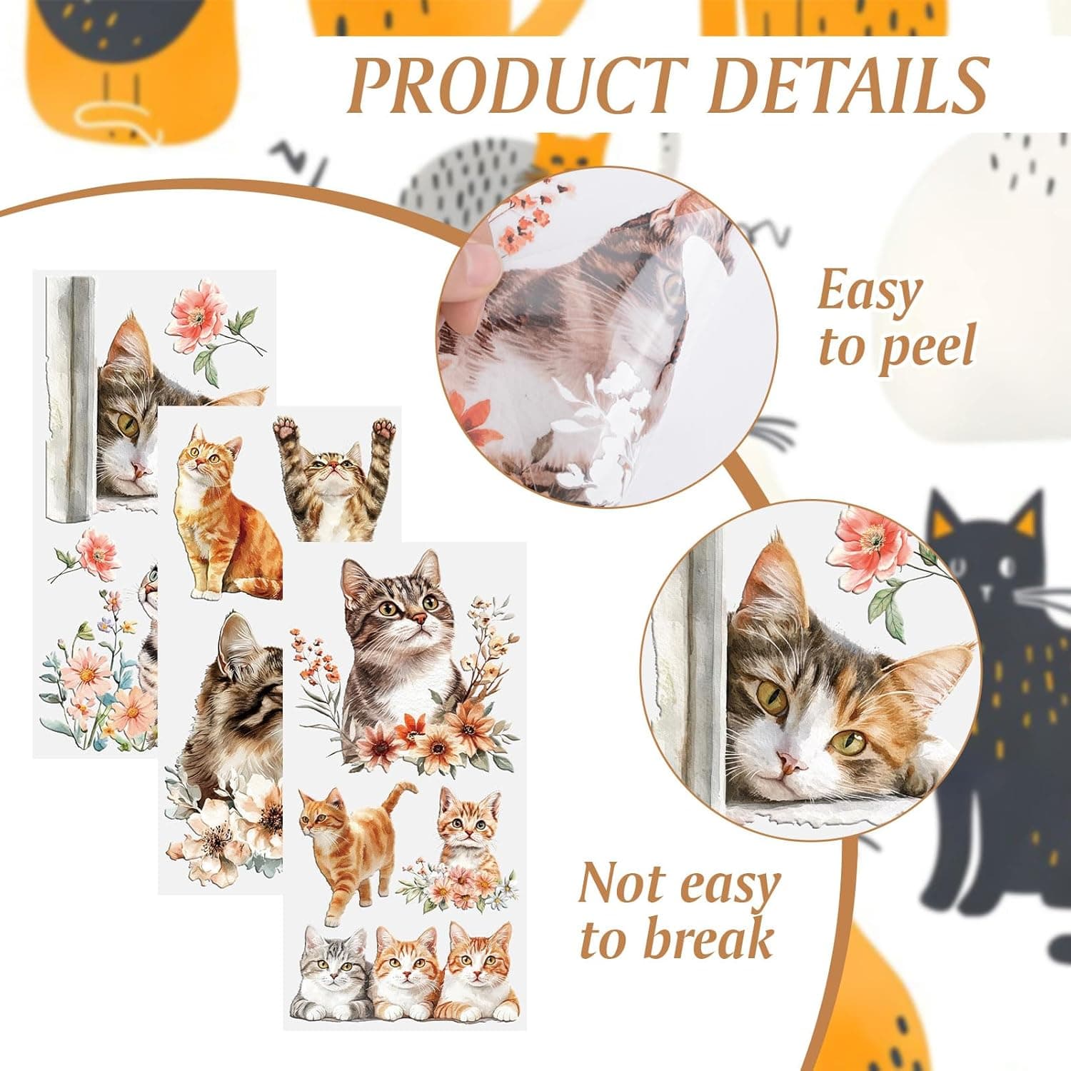 Rub on Transfers for Crafts, 3 Sheets Cats Theme 5.91 * 11.81in Rub on Transfers for Furniture and Crafts for Wood Farbic Glass DIY Home Office Decoration Cute Cats - Image 4