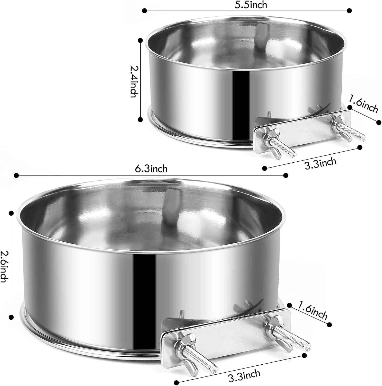 Dog Crate Water and Food Bowl, ShineMe Stainless Steel Dogs Bowls Hanging 2 Pack for Cage Crate Kennel, Spill Proof Dog Bowl for Medium and Small Sized Dogs Cats Pets (6.3 * 2.6” & 5.5 * 2.4”) Silver (40oz+26oz) - Image 7