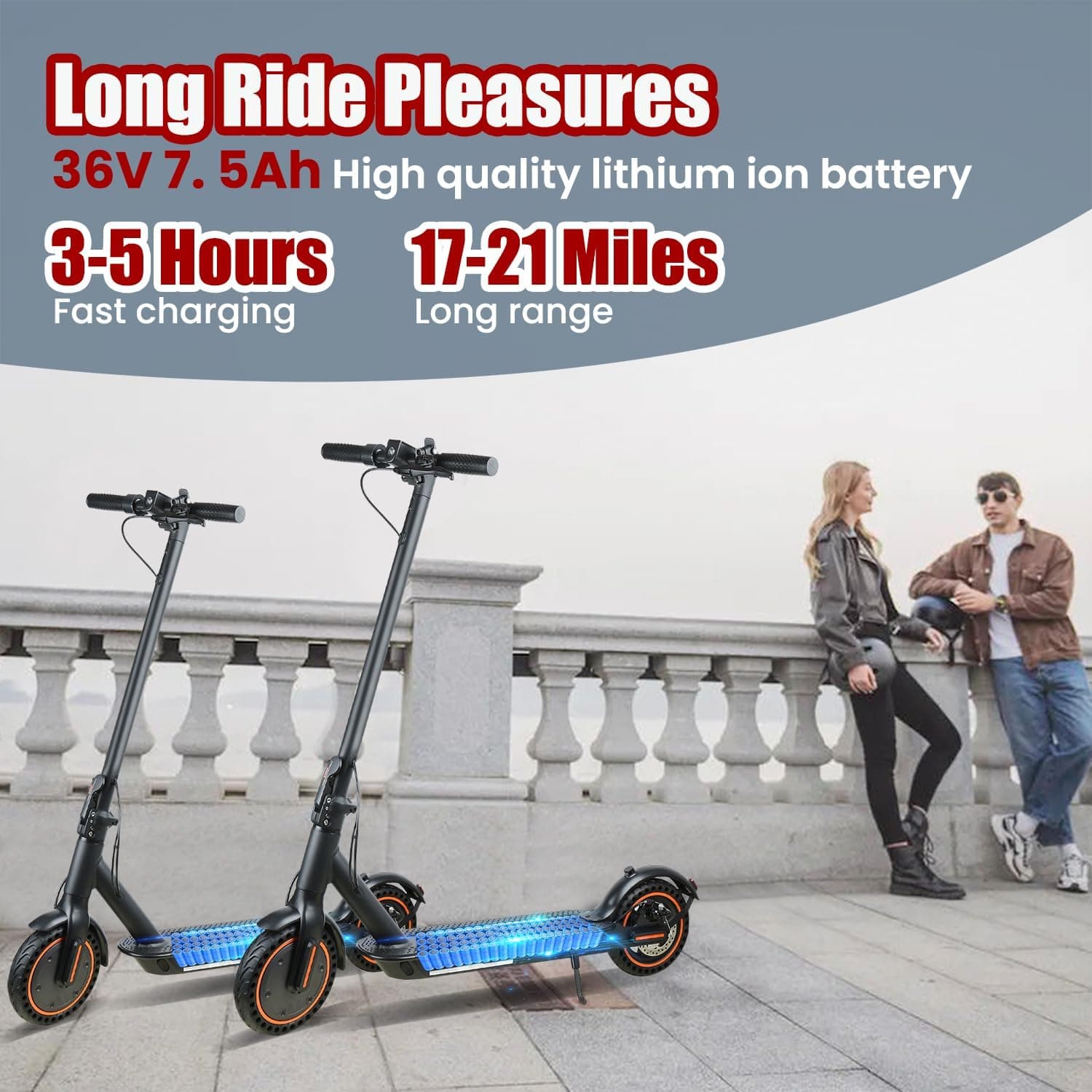 Electric Scooter for Adults, 8.5" Solid Tires, 350/500W Motor, 16/19MPH Max Speed & 12/21 Miles Range, Portable Foldable E-Scooter with Smart APP, Cruise Control, Dual-Brake System（Two Models） 500W/19Mph/19-21Miles - Image 4