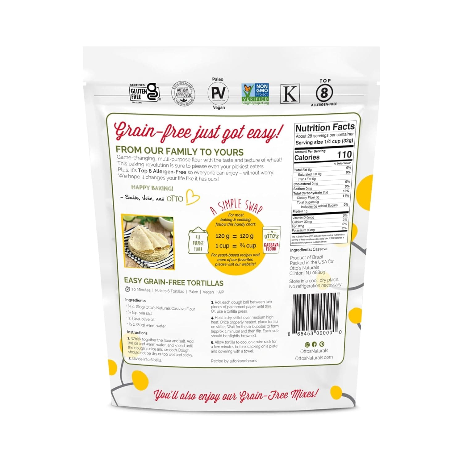 Otto's Naturals Multi-Purpose Cassava Flour, Non-GMO, Gluten-Free, Grain, Nut and Gum-Free, 1-to-1 Wheat Flour Alternative, Paleo, AIP, 2 lb 2 Pound (Pack of 1) - Image 5