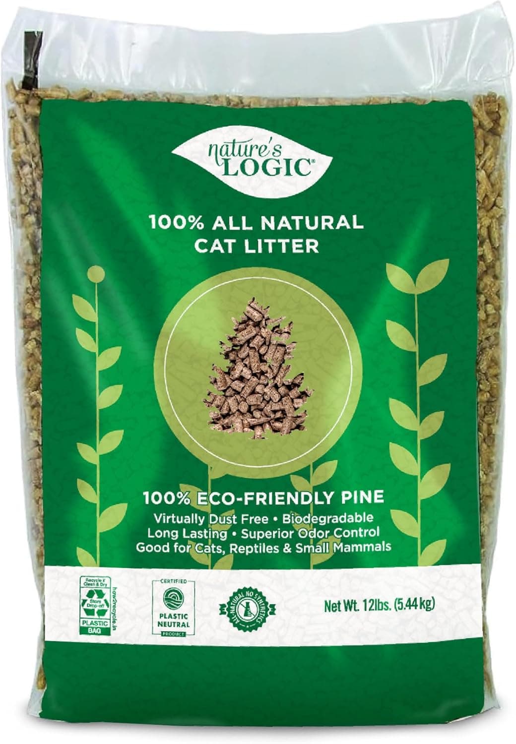 Nature's Logic 100% Natural Pine Pellet Cat Litter - 100% Ponderosa Pine, Dust-Free, Unscented, Biodegradable - Safe for Cats, Kittens, Reptiles & Small Pets - Highly Absorbent - 12 lb Bag - Image 2