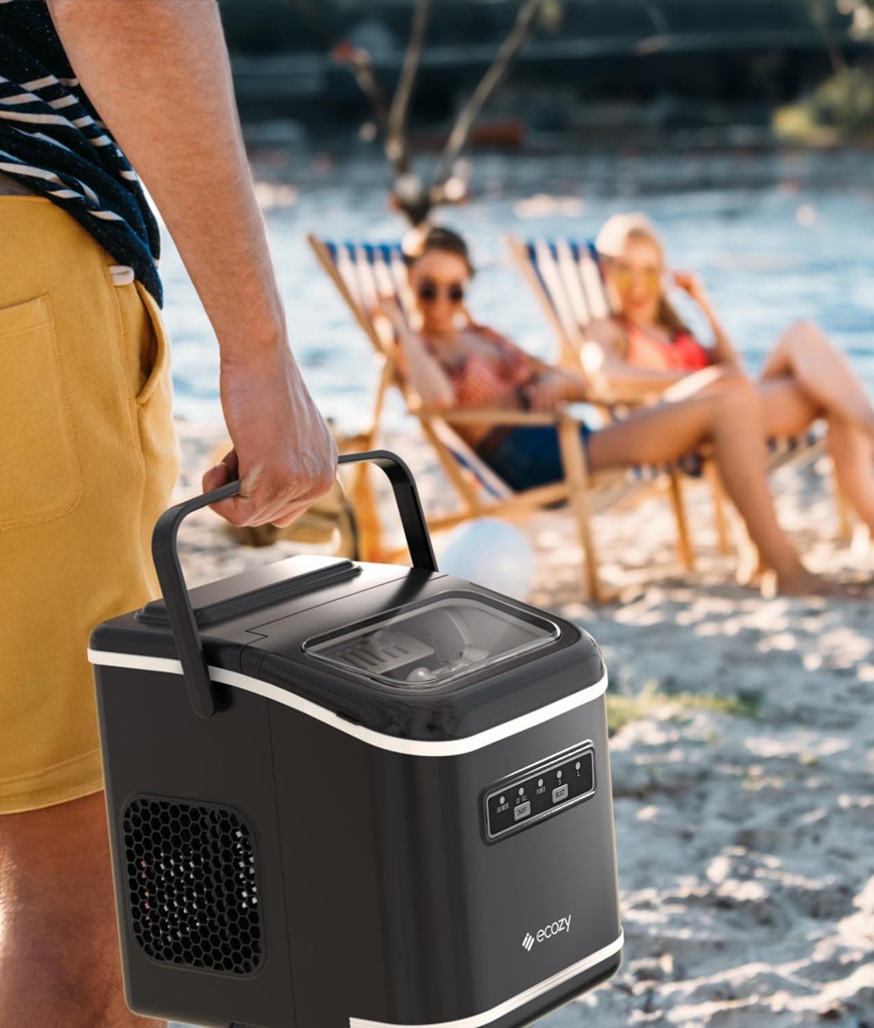 Ecozy 台面冰块机，便携式，自清洁，6分钟制成9个子弹冰块，24小时产冰26磅，带冰袋、手柄、立式铲和篮子，黑色，IM-BS261C 煤灰色 - Image 7
