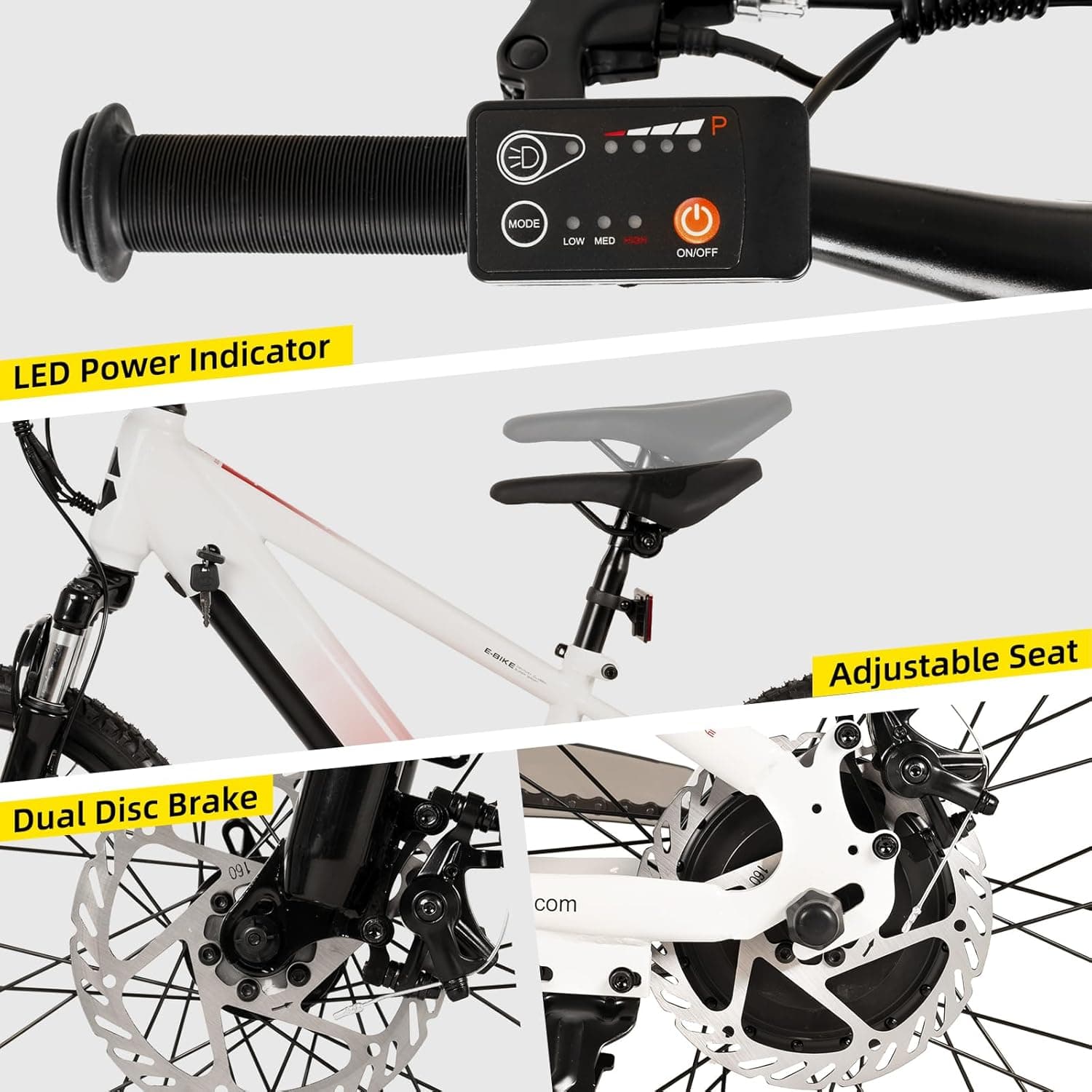 JOYSTAR Electric Bike for Kids Teens Ages 7+ with 250W Brushless Motor, 15 Miles 15MPH Electric Mountain Bicycle with Removable Battery, Safe Mini Ebikes with Dual Disc Brakes, Multiple Colors White 20 Inch Spoked Wheels - Image 5