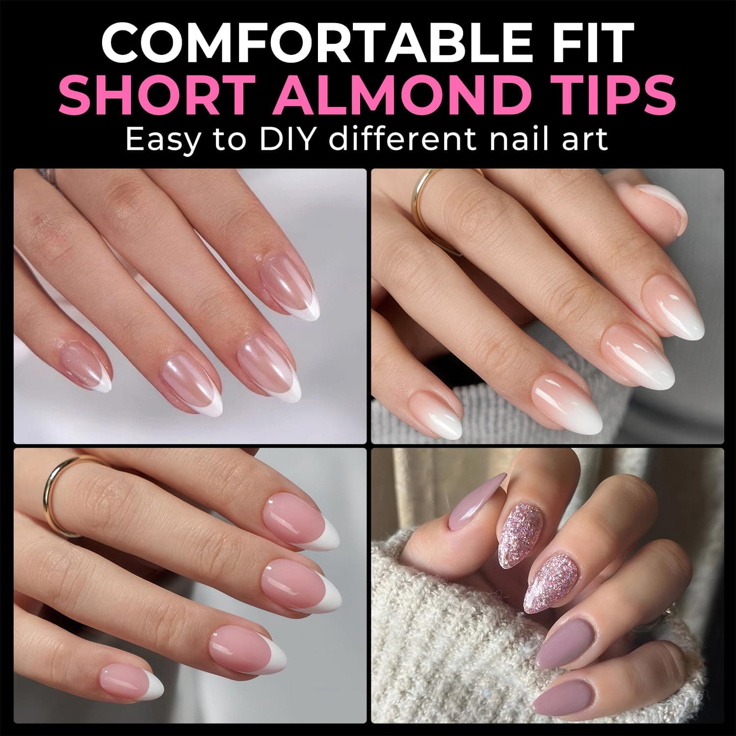 UNA GELLA Short Almond Fake Nails 216pcs Pre-shape Gel Acrylic Nail Tips for Full Cover Nail Extension Home DIY Nail Salon 12 Sizes Gelly Tips A-Short Almond - Image 3