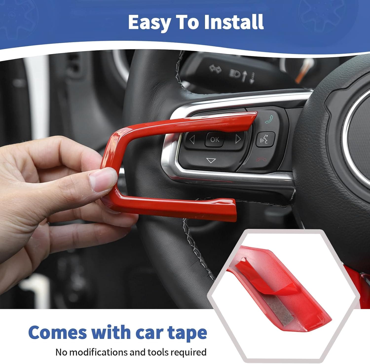 RT-TCZ for Wrangler JL Steering Wheel Trim Decal Panel Red for Jeep Wrangler JL JLU 2018 up for Gladiator JT 2020 up Red Interior Accessories 3pcs - Image 7