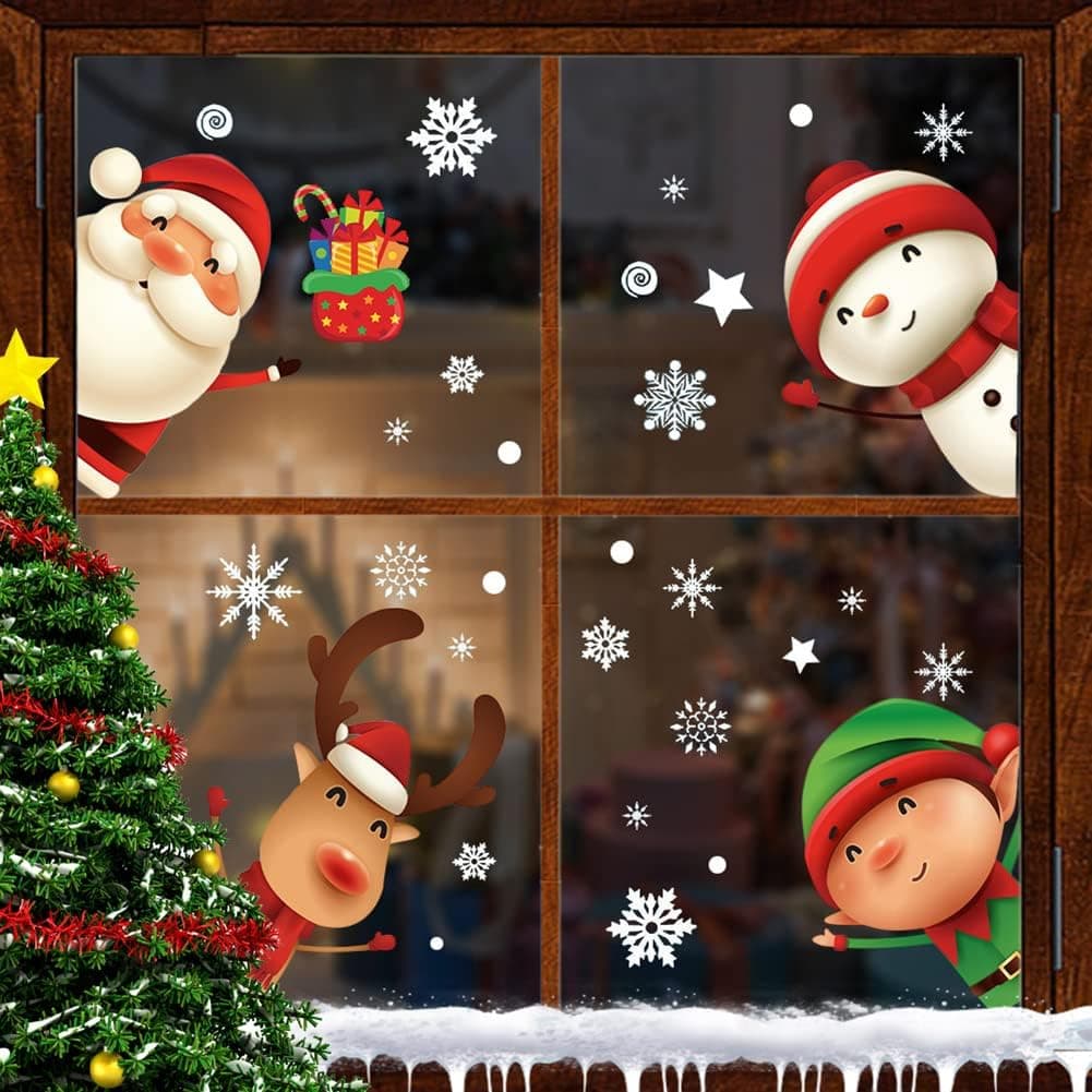 XIMISHOP 82PCS Christmas Snowflake Window Clings Stickers for Glass, Xmas Decals Christmas Decorations Indoor Holiday Snowflake Santa Claus Reindeer Decals for Party - Image 7