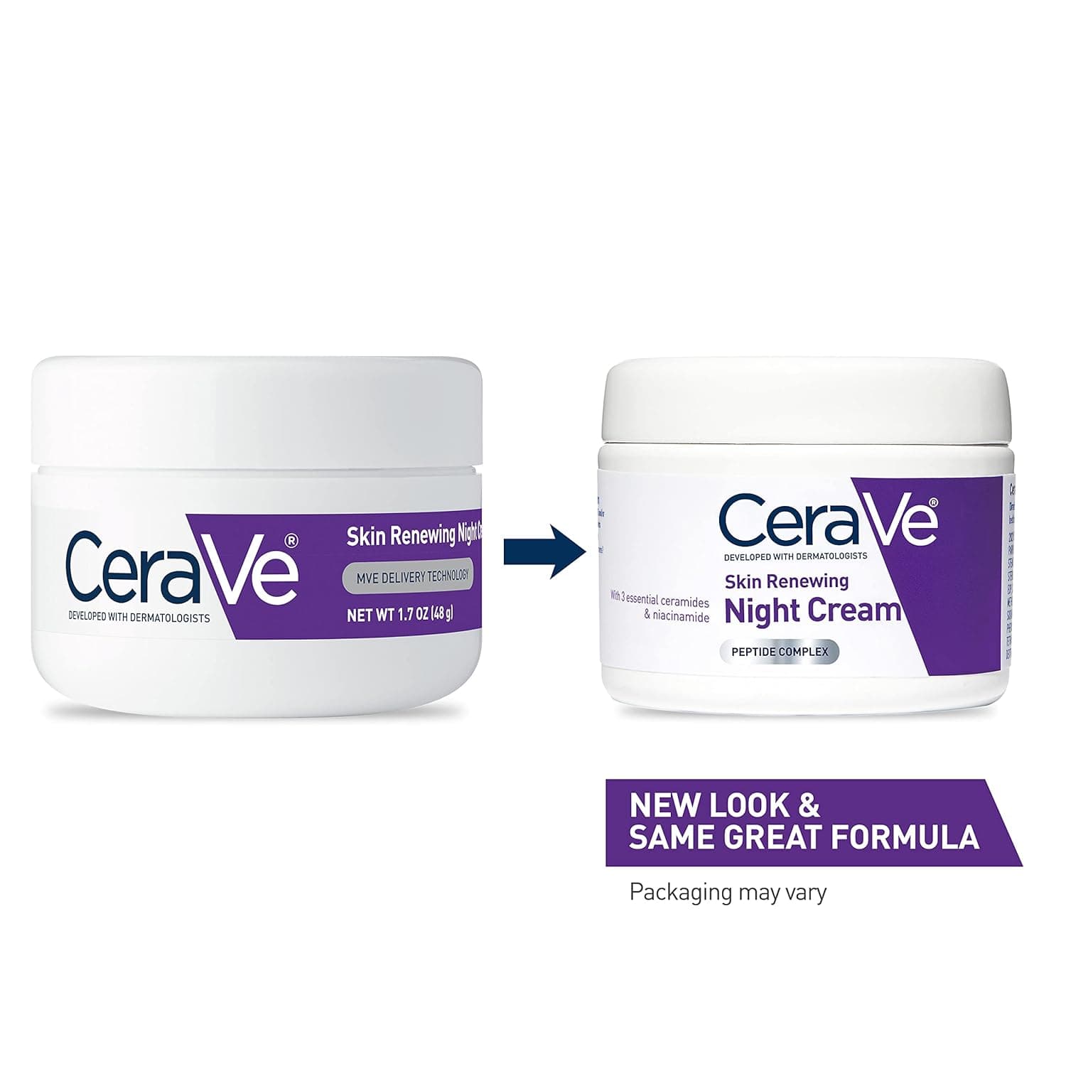 CeraVe Skin Renewing Night Cream, Niacinamide, Peptide Complex, and Hyaluronic Acid Moisturizer for Face, 1.7 Ounce, Packaging may Vary - Image 3
