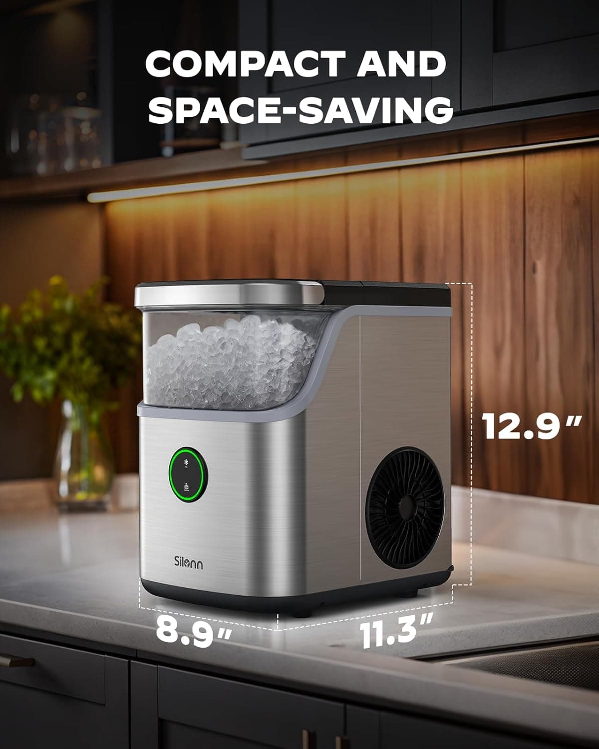 Silonn Nugget Ice Maker Countertop, Ice Basket with Handle, Quiet Operation & Self Cleaning Ice Machine, Chewable Ice, 33 lbs/24H, Portable Pellet Ice Maker with Scoop for Home, Kitchen and Office - Image 6