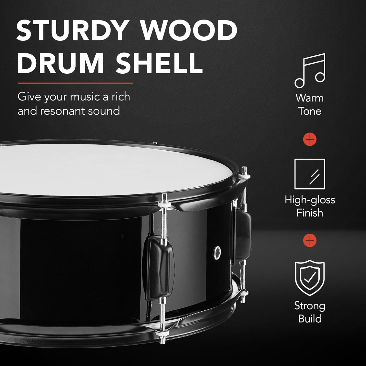 Best Choice Products 5-Piece Full Size Complete Adult Drum Set w/Cymbal Stands, Stool, Drum Pedal, Sticks, Floor Tom - Black - Image 5