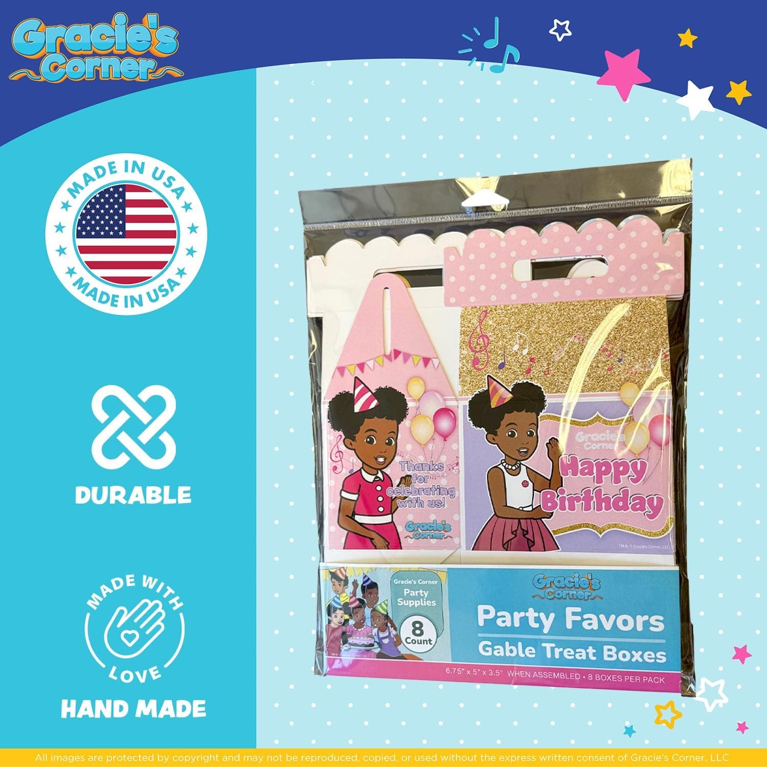 Gracie’s Corner Birthday Party Gable Treat Box, Custom Printed Party Treat Boxes, Party Supplies for Girls’ Birthdays, Baby Showers, and More, Favor Boxes for Party Gifts, and Treats, 8 Count (Pink and Gold) Pink & Gold - Image 7