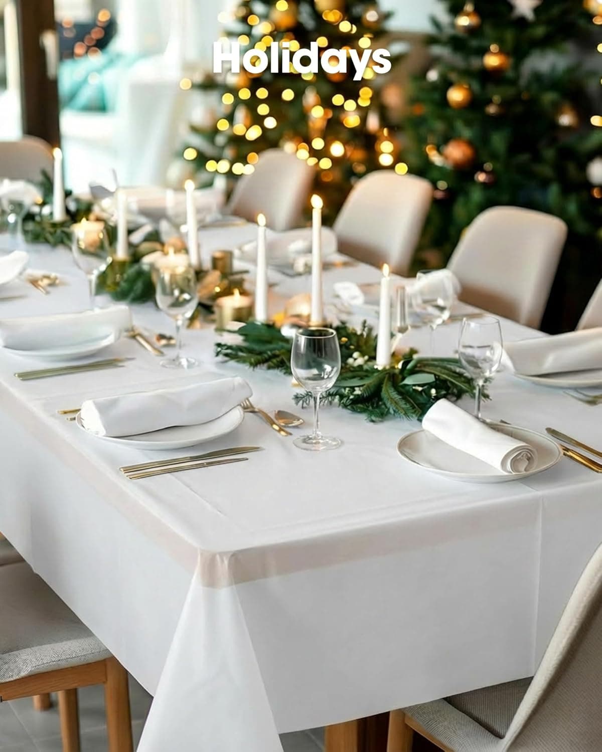 Pureegg Plastic Table Cloth 10 Pack, 54 x 108 Inch Disposable Table Cloths for Party, Picnic and Wedding, Rectangle, White White 54" X 108" Rectangle - Image 5