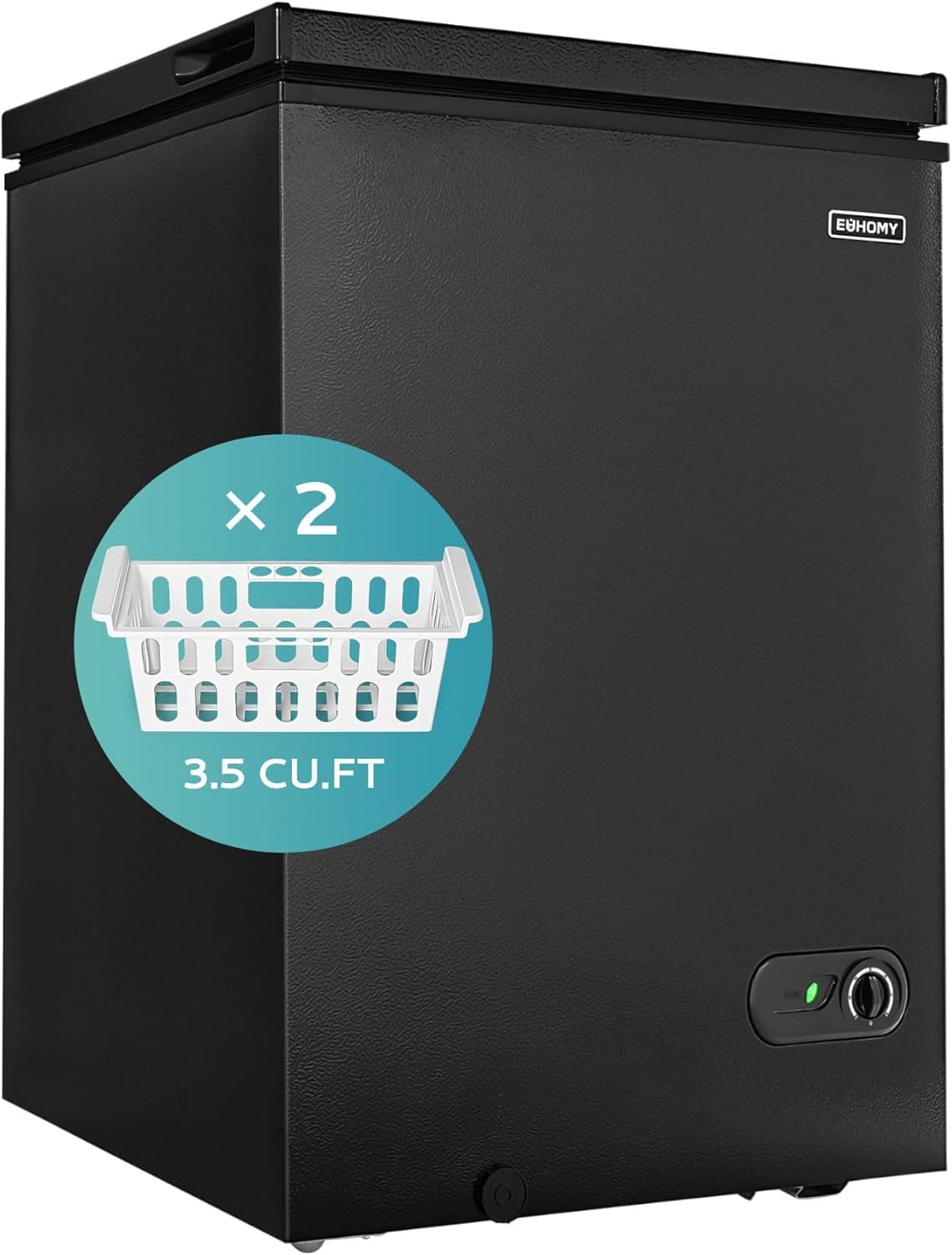 EUHOMY 3.5 Cu.Ft Chest Freezer with Removable Basket, Small Deep Freezer Adjustable 7 Thermostat, Quiet Mini Freezer Free-Standing Top Door, Energy Saving for Apartment/Garage/Basement/Dorm/Home,Black - Image 2