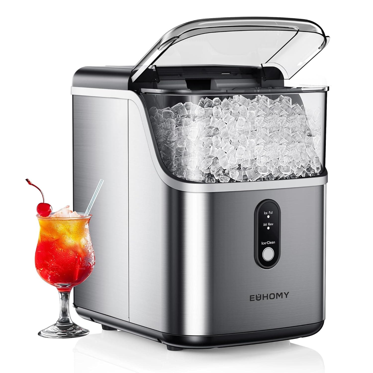 EUHOMY Nugget Ice Makers Countertop, Pebble Ice Maker Machine with 35lbs/24H Soft Ice, Self-Cleaning Sonic Ice Maker with Ice Scoop&Basket, Pellet Ice Maker for Home/Kitchen/Office(Stainless Steels) Ice Machine 35LBS/Day Silver - Image 2