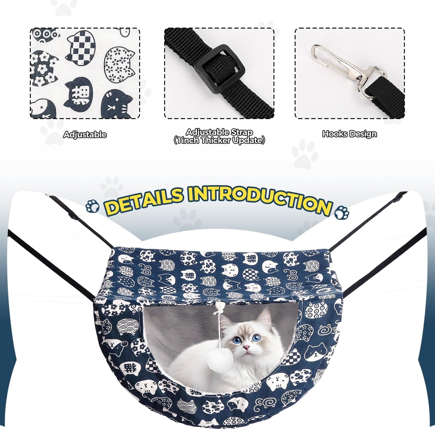 Cat Hammock for Cage with Ball,Hanging Pet Hammock Bed Adjustable,Double Layer Soft Sleeping Hammock for Cats,Ferret,Puppy,Rabbits,Small Animals,1Pack (White) - Image 3