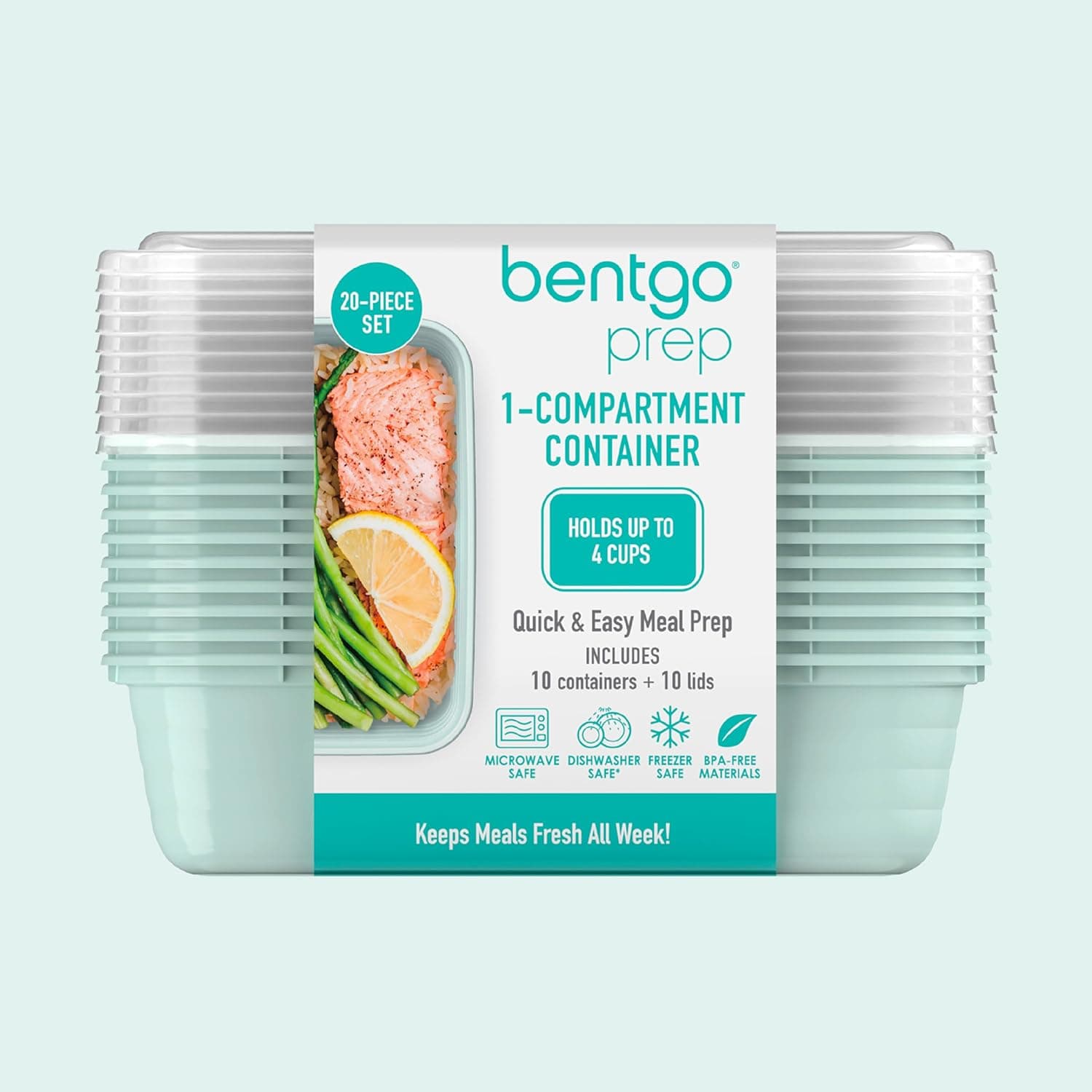 Bentgo 20-Piece Lightweight, Durable, Reusable BPA-Free 1-Compartment Containers - Microwave, Freezer, Dishwasher Safe - Mint - Image 8