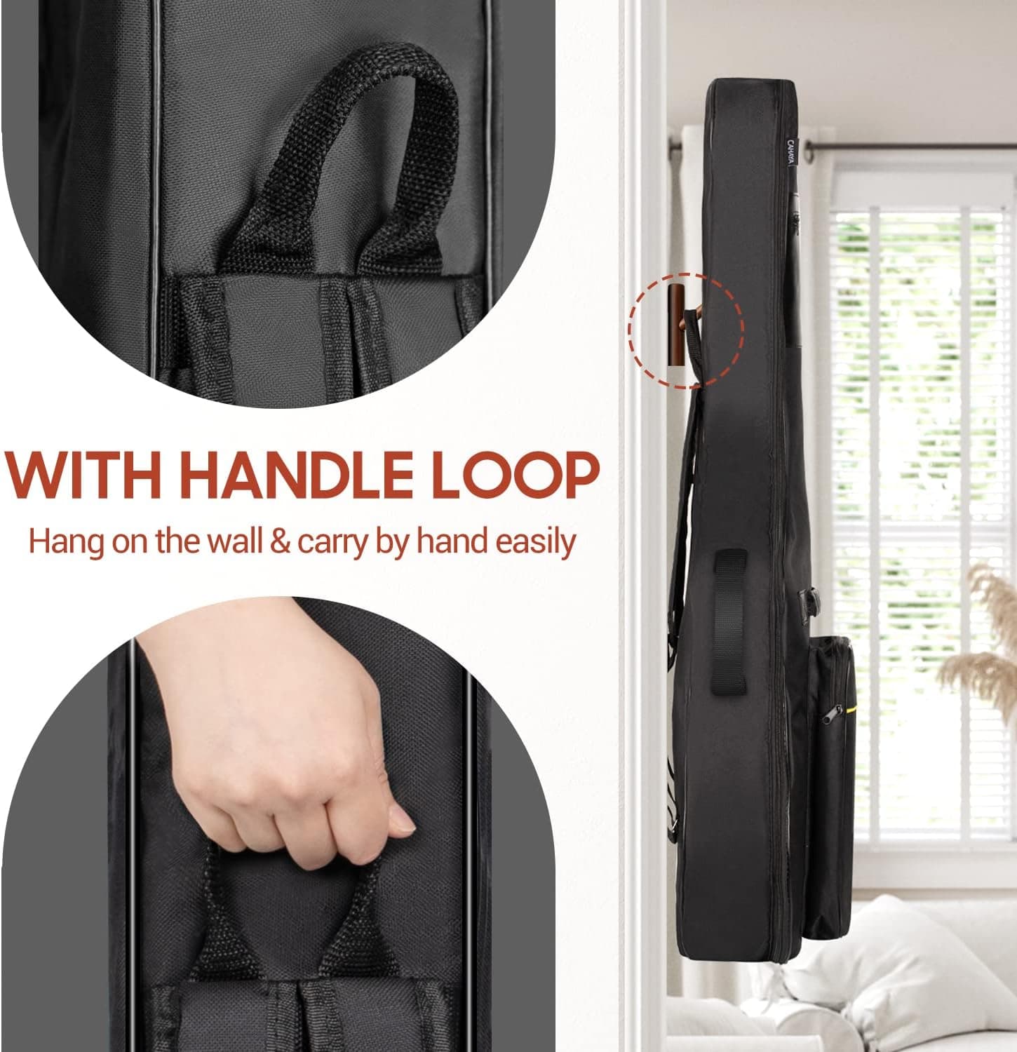 CAHAYA 41 In Acoustic Guitar Bag 0.35 In Thick Padding Water Resistent Dual Adjustable Shoulder Strap Guitar Case Gig Bag with Back Hanger Loop, Black CY0152 - Image 3