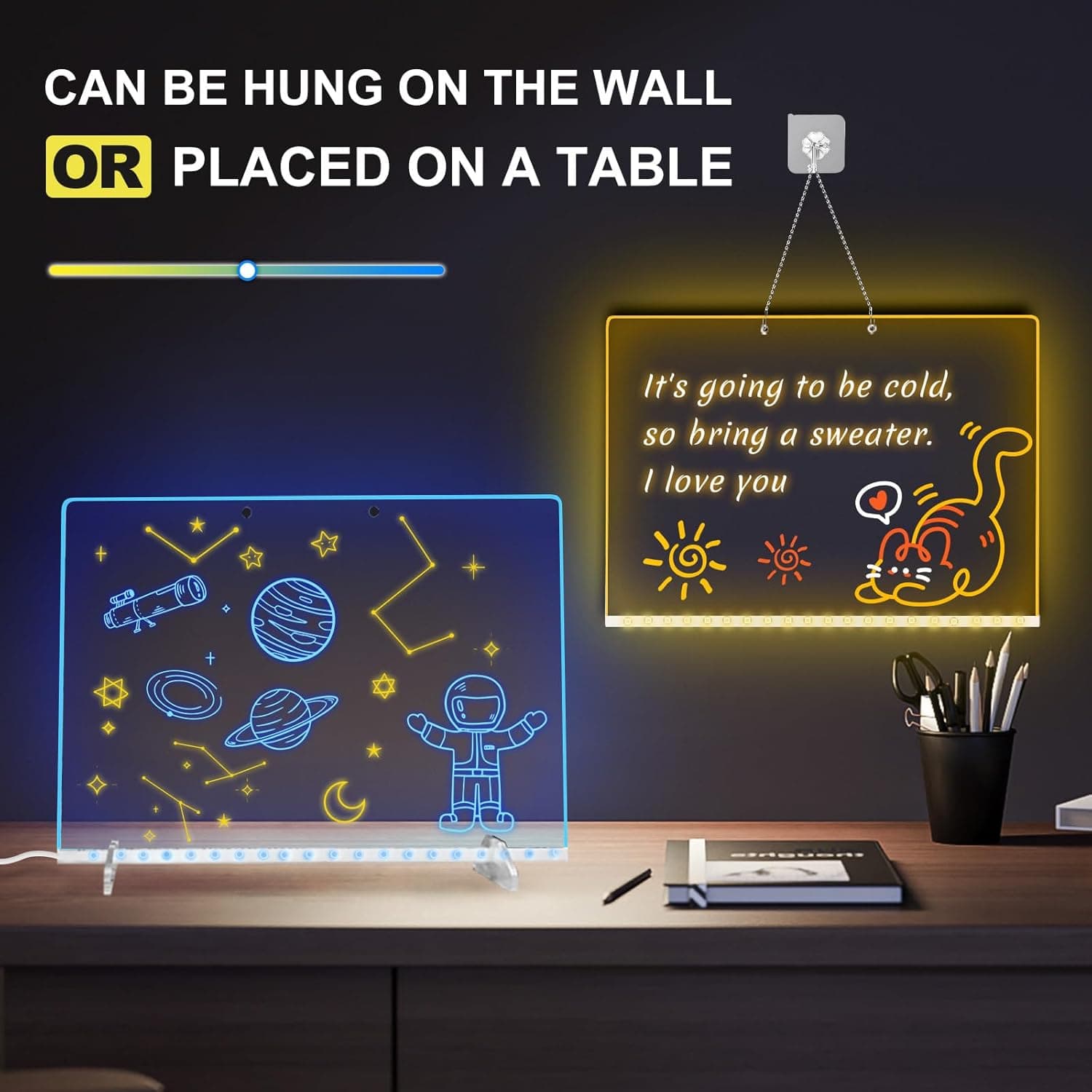 LED Note Board with 7 Colors, Includes Adapter, 13"x10" Led Drawing Board for Kids, Light Up Dry Erase Boards with 7 Markers, Soft Cloth, Hanging Chain, Holiday Trend Gift - Image 6