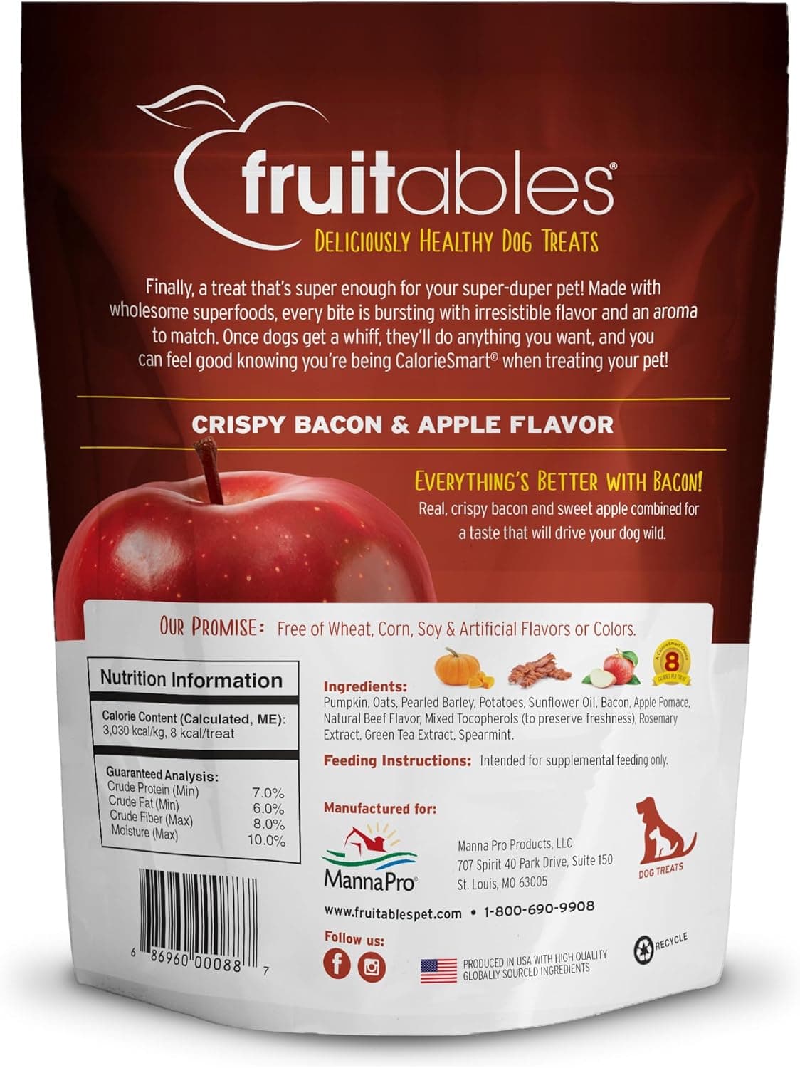 Fruitables Baked Dog Treats, Healthy Pumpkin Treat for Dogs, Low Calorie & Delicious, Free of Wheat, Corn and Soy, Made in the USA, Apple and Crispy Bacon Flavor, 12oz 12 Ounce (Pack of 1) Apple and Crispy Bacon - Image 2
