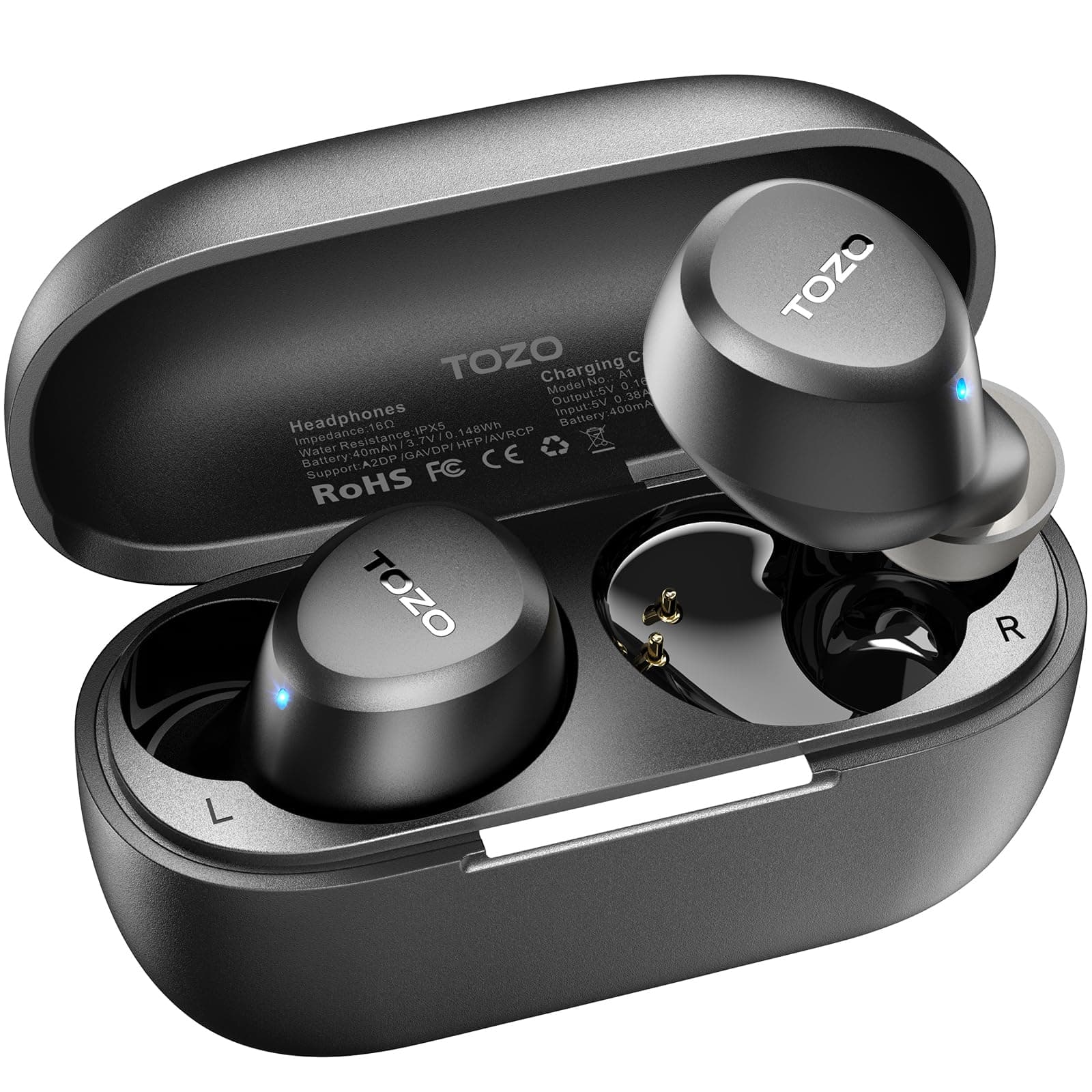 TOZO A1 Wireless Earbuds Bluetooth 5.3 Light Weight in Ear IPX5 Waterproof Headphones 2 Mic for AI Calls, Immersive Premium Sound Bass Headset with Charging Case, 32 Presets EQ Customization via App Black Small Classical Edition