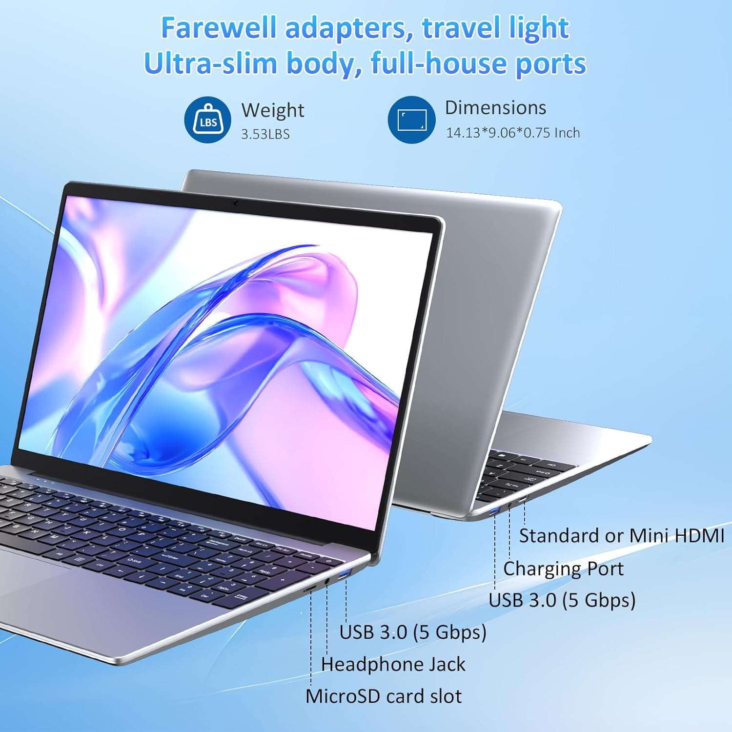 15.6" Laptop Computer Notebook, 4-Core N95 Processor, FHD Display, Backlit Keyboard, Fingerprint, Webcam, Bluetooth, WiFi, Win 11 Pro, 10TB Upgradeable, T152A, 16GB RAM, 1TB NVMe SSD, Silver - Image 7