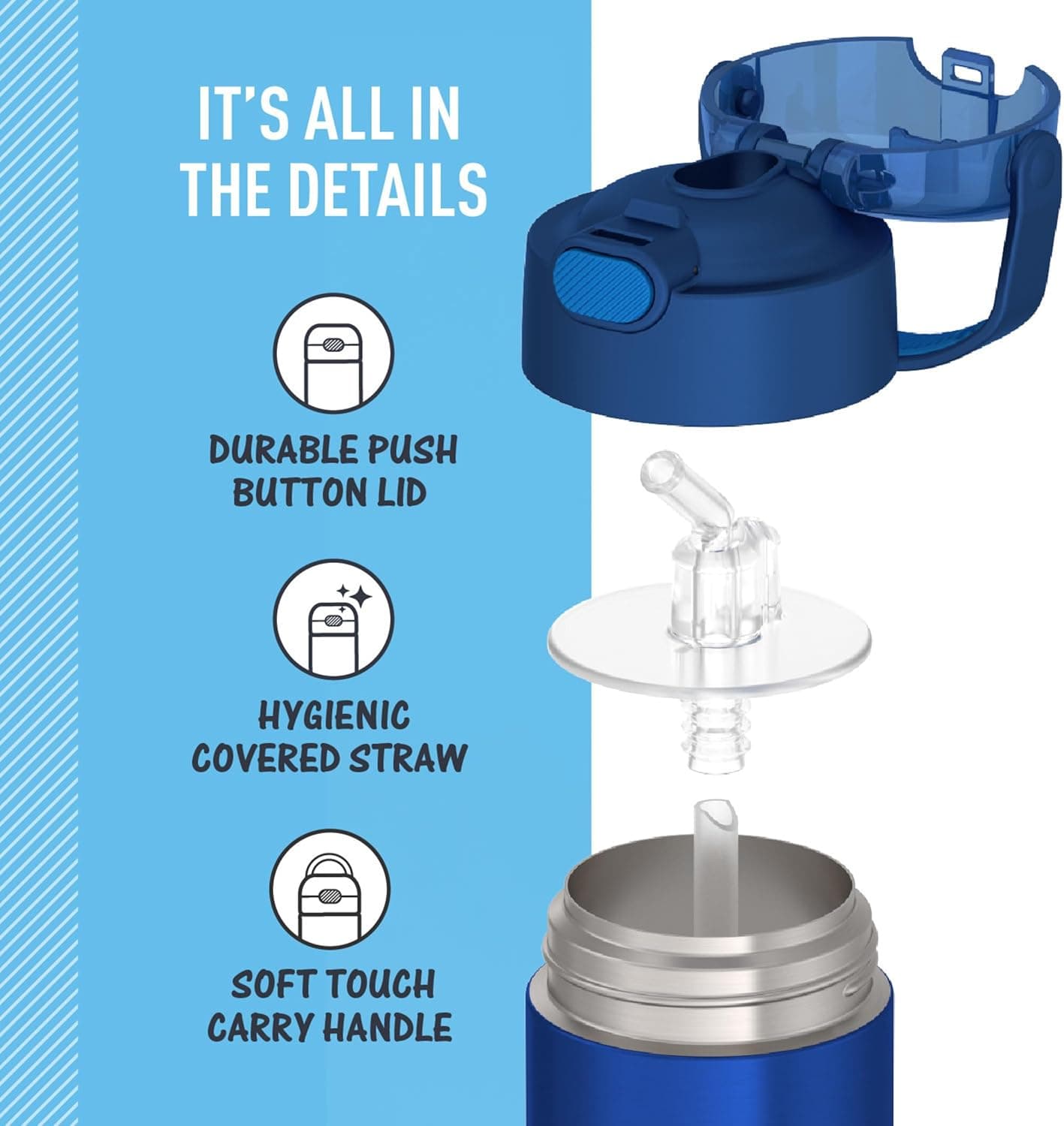 THERMOS FUNTAINER 12 Ounce Stainless Steel Vacuum Insulated Kids Straw Bottle, Blue Navy - Image 6
