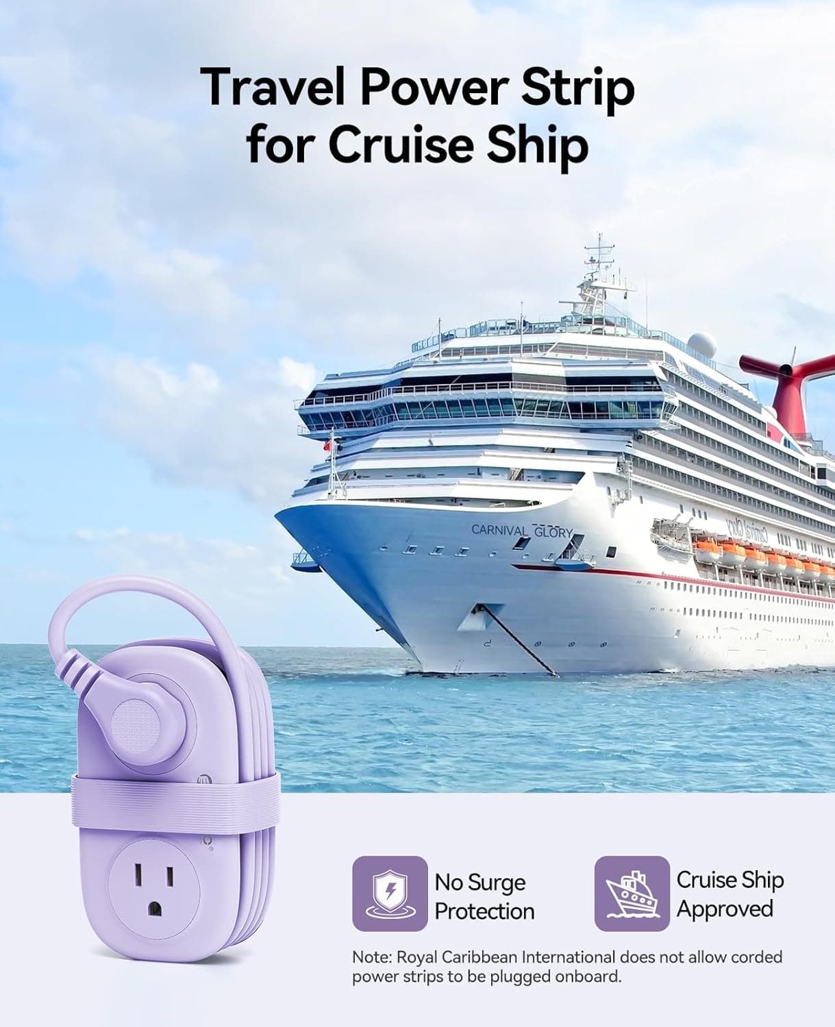 ORICO 4FT Purple Travel Power Strip with 4 AC Outlets, 2 USB-A Ports, and 1 USB-C Port, 45° Flat Plug Extension Cord with Non Surge Protector for Travel/Home/Dorm/Office-AP3 Purple 1 USB-C 2 USB-A | 4 Outlets - Image 8