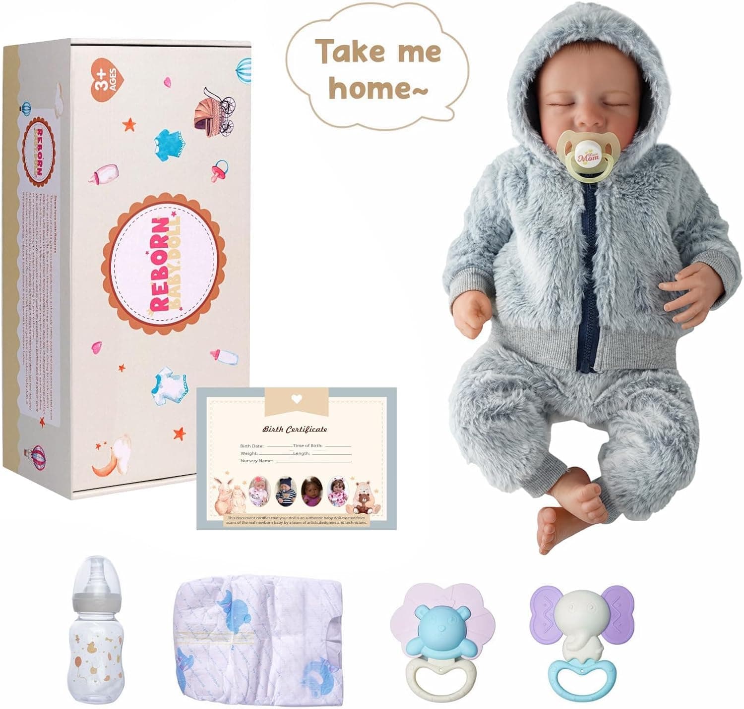 BABESIDE Lifelike Reborn Baby Dolls Silicone Full Body Boys - 17-Inch Real Baby Feeling Realistic-Newborn Baby Doll Full Body Vinyl Real Life Baby Dolls with Toy & Gift Box for Kids Grey - Image 8