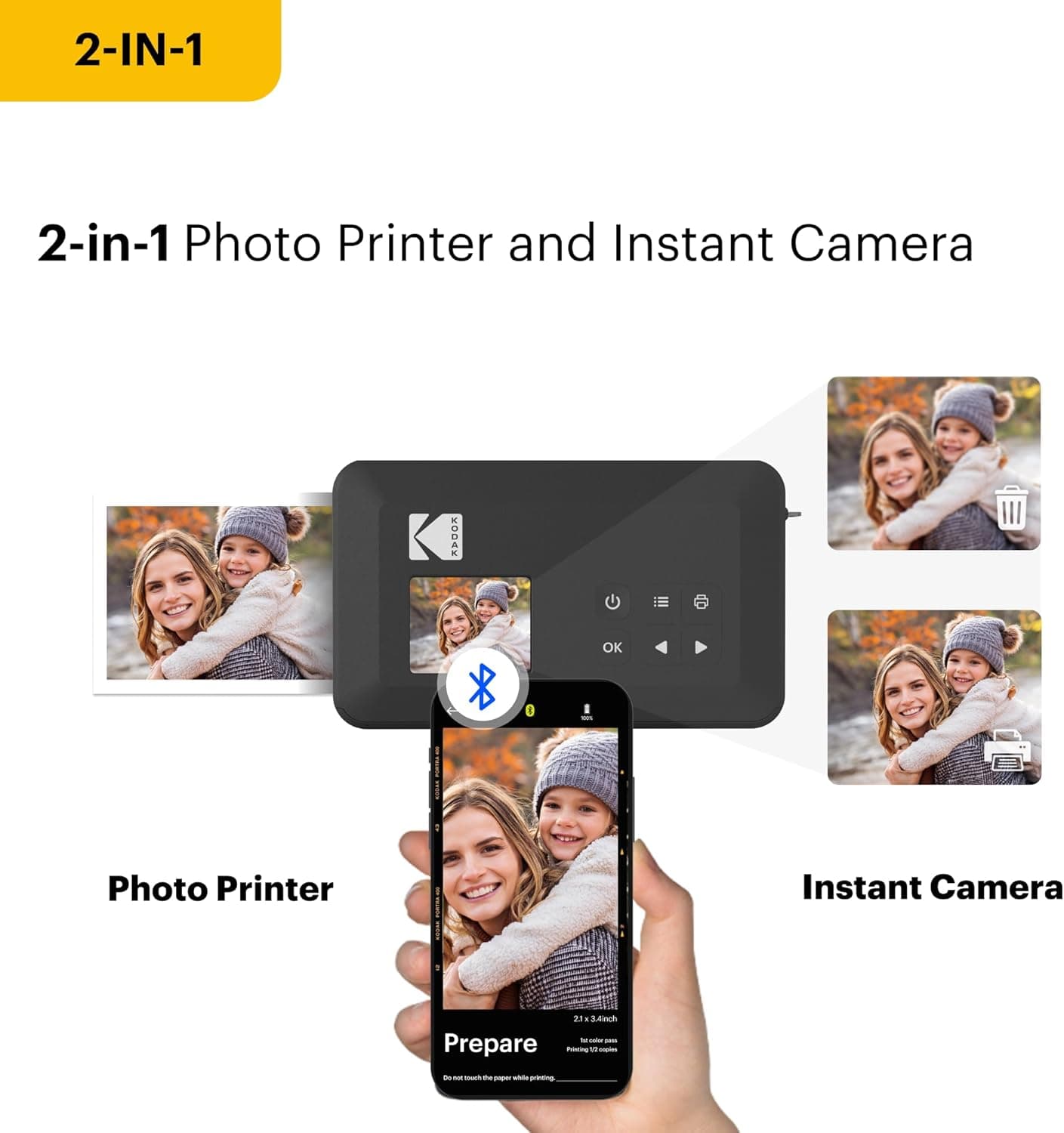 KODAK Mini Shot 2 Retro 4PASS 2-in-1 Instant Digital Camera and Photo Printer (2.1x3.4 inches) Initial 8 Sheets + 30 Sheets Bundle, White White 2x3 Camera + 38 Sheets - Image 4