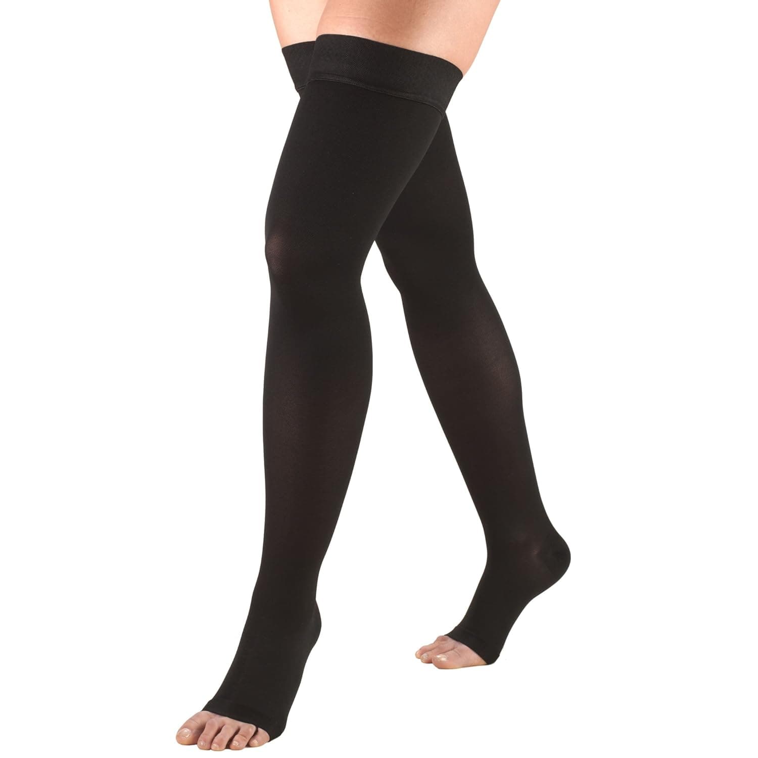 Truform 20-30 mmHg Compression Stockings for Men and Women, Thigh High Length, Dot-Top, Open Toe, Black, Medium Black Medium (1 Pair) - Image 2