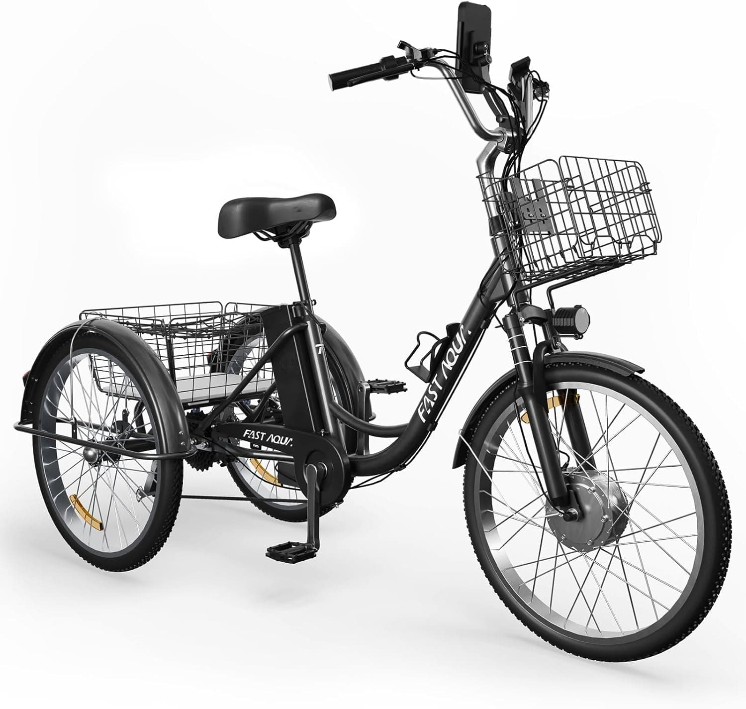 Electric Trike for Adults,24" Tire Etrike,3-Wheel Electric Bicycle with Removable 48V/13Ah Battery,Electric Tricycle with Front & Rear Large Cargo Basket,Black - Image 2