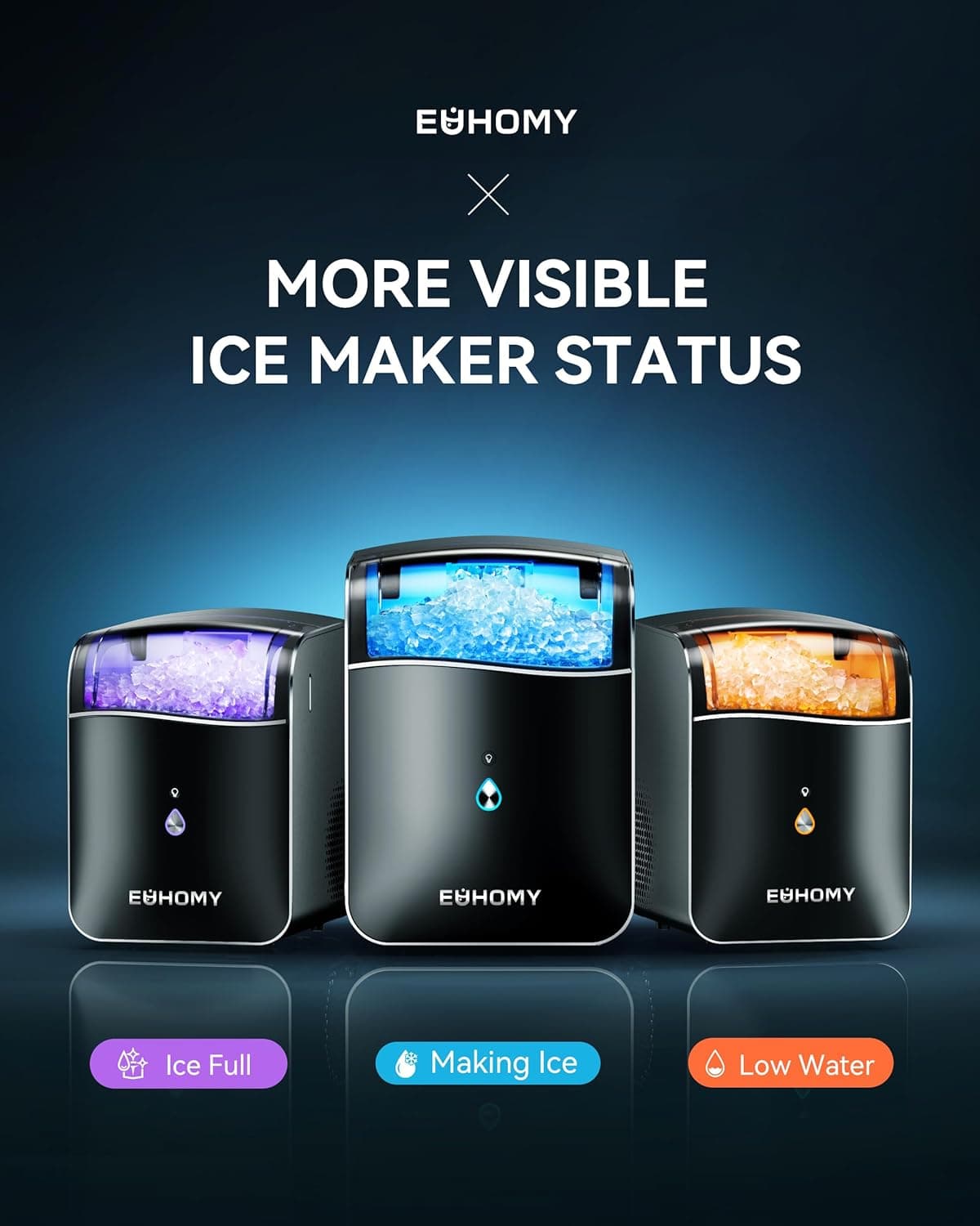 EUHOMY Smart Nugget Ice Maker Countertop, Pebble Ice Maker Machine with APP Control, 40lbs/24H, Ready in 7 Mins, Self-Cleaning, Portable Sonic Ice Makers with Hanging Ice Scoop for Home/Kitchen/Office Black 40 lbs/Day - Image 7