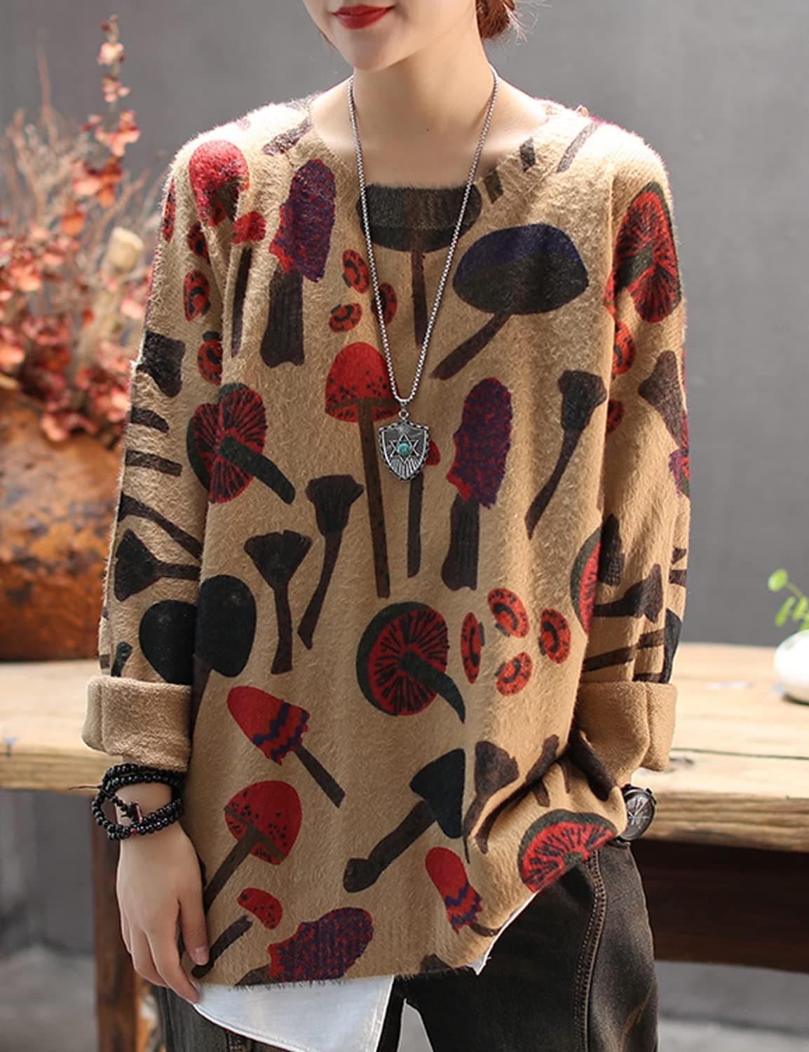 YESNO Women Christmas Sweater Graphic Printed Oversized Pullover Sweaters Casual Loose Knit Tops S01 X-Large S01 as Picture65 - Image 3