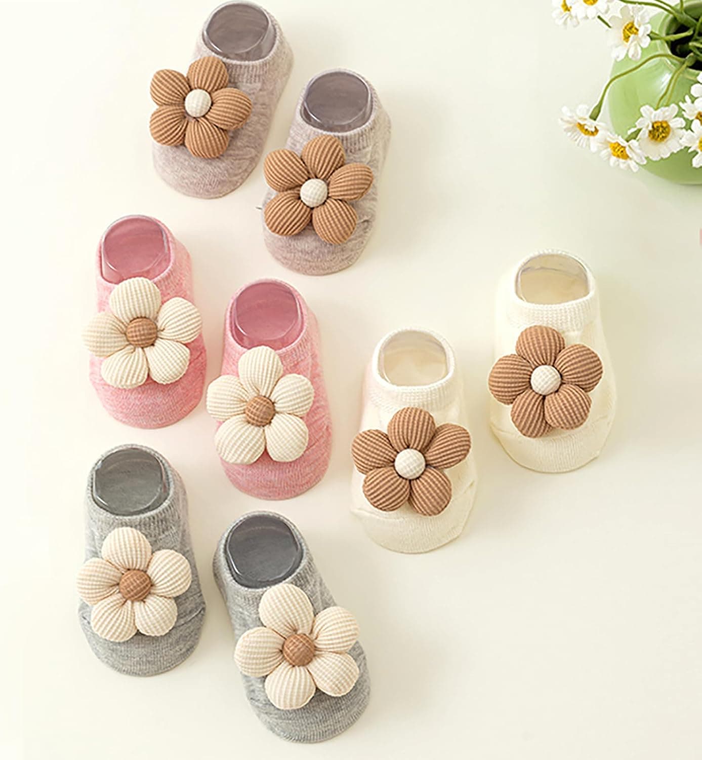 4Packs Baby Girls Socks,Flower Non-Slip Grips for Babies Toddler Princess Low Cut Ankle Socks for Girls 0-6 Months Multicolor - Image 5