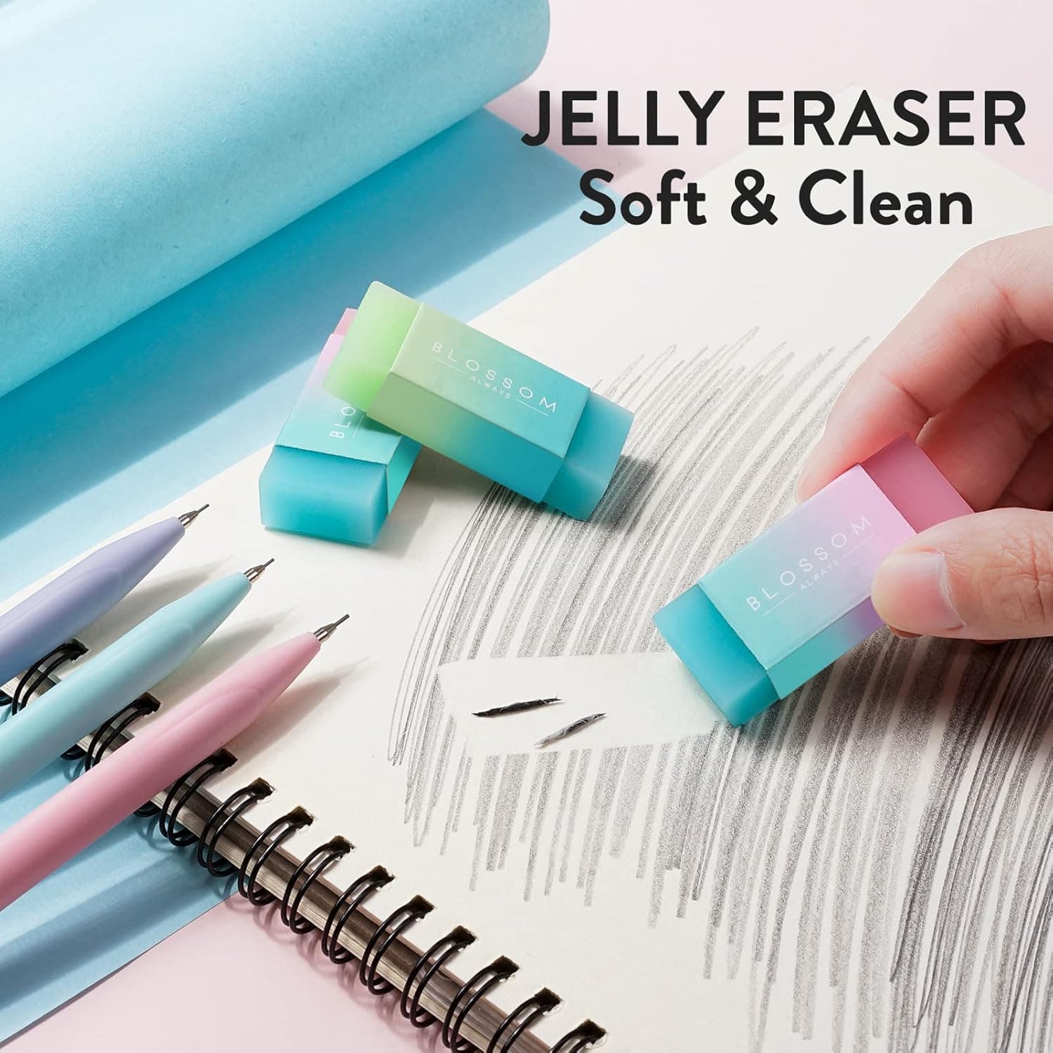 Four Candies Cute Mechanical Pencil Set, 6PCS Pastel Mechanical Pencils 0.5 & 0.7mm with 360PCS HB Leads, 3PCS Erasers and 9PCS Eraser Refills, Aesthetic School Supplies for Girls Writing 0.5mm + 0.7mm - Image 4