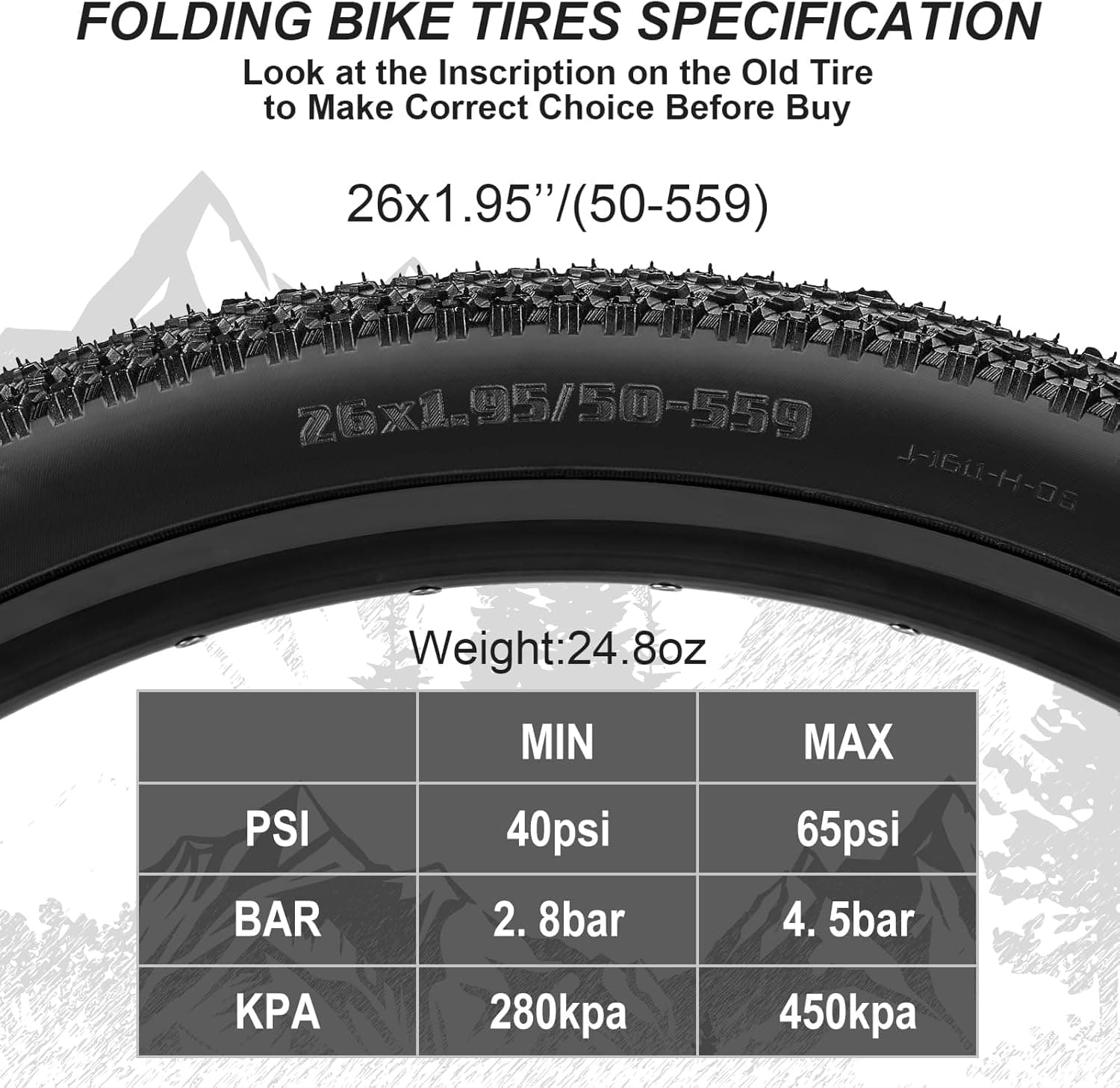 Hapleby 2PCS Premium Folding Bike Tires 26x1.95 Inch (50-559mm), Replacement Mountain Bike Tires 60 TPI Puncture-Resistant, Came with 2PCS Tire levers - Image 4