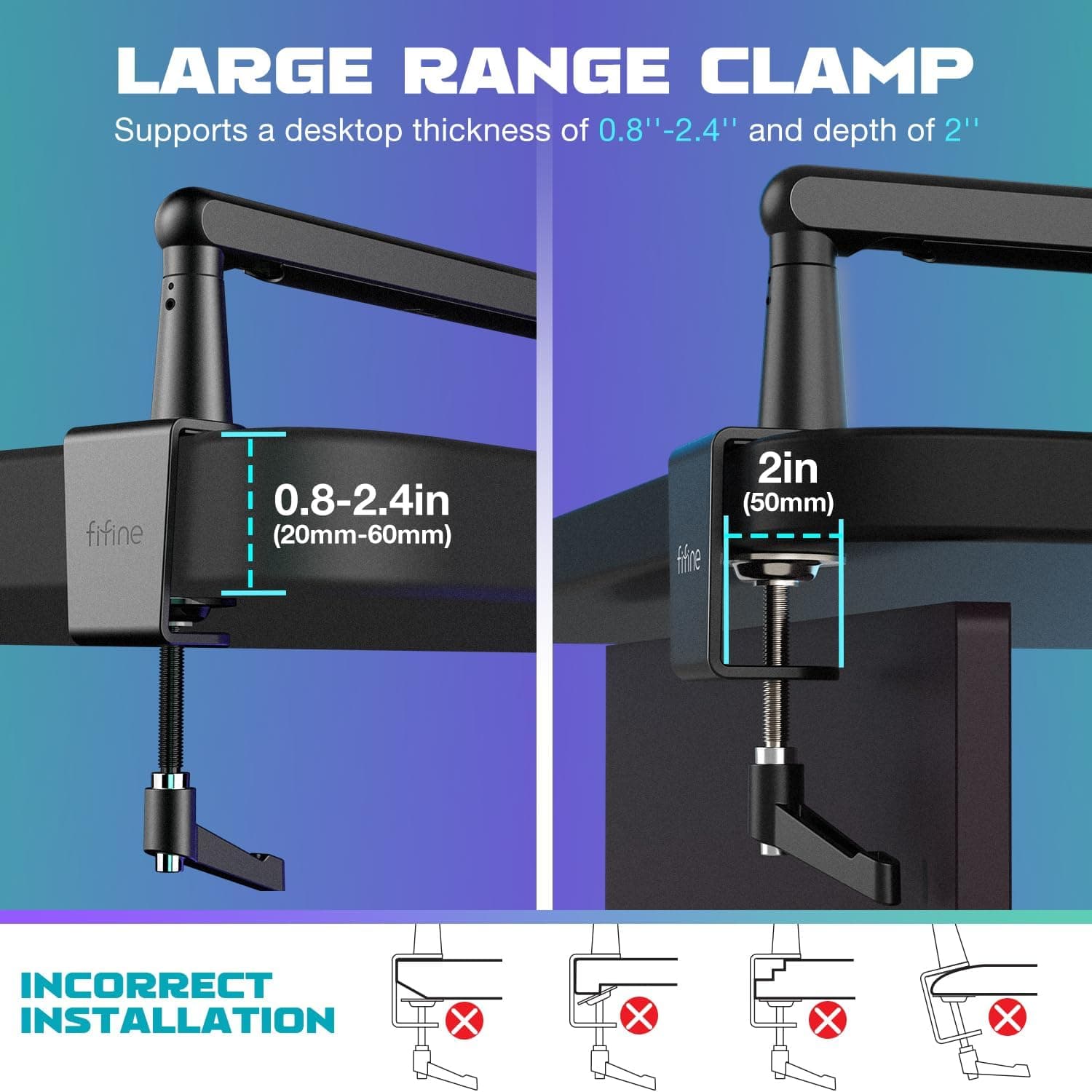 FIFINE Microphone Boom Arm, Low Profile Adjustable Stick Microphone Arm Stand with Desk Mount Clamp, Screw Adapter, Cable Management, for Podcast Streaming Gaming Studio-BM88 Black - Image 7