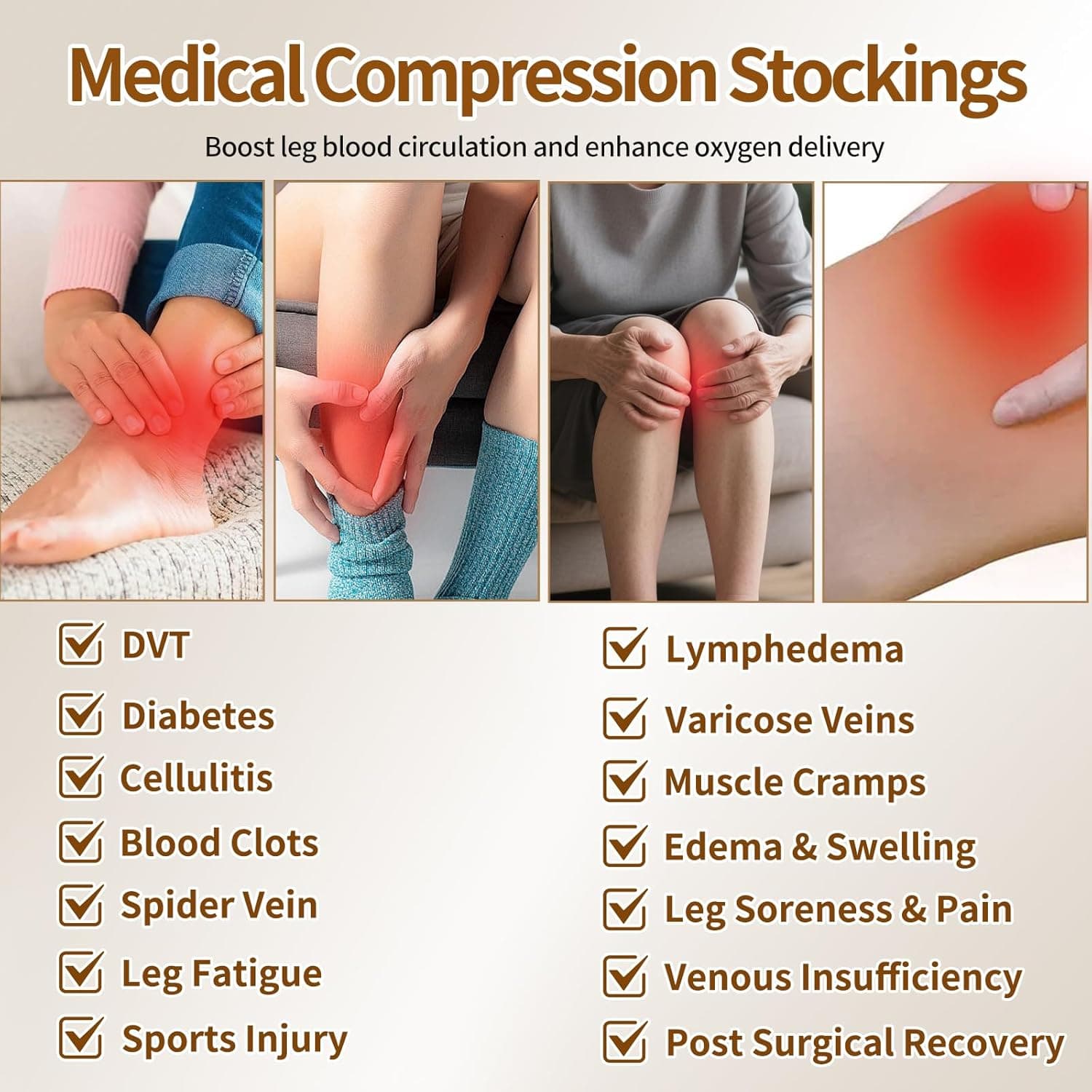 Medical Compression Stockings for Women and Men, 20-30 mmHg Thigh High Compression Socks, Closed Toe Graduated Compression Hoses, Long Circulation Pressure Stockings for Varicose Veins, Edema Large Black - Image 6
